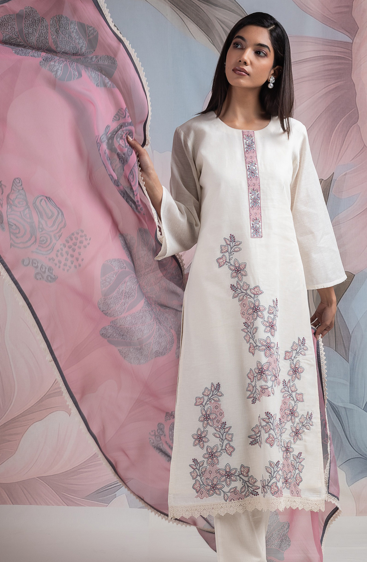 Pink Linen Beautiful Suit set with Dupatta - R157-SPR2583B