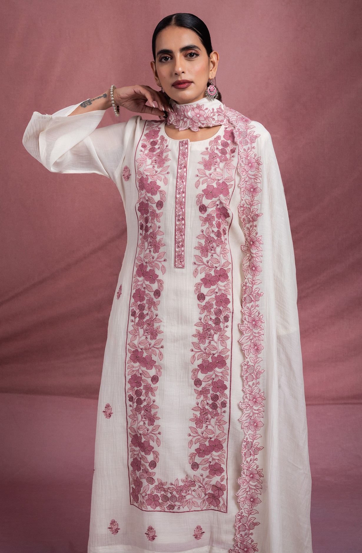 Pink Pure Mul Chanderi Suit set with Dupatta - R157-SPR2575A