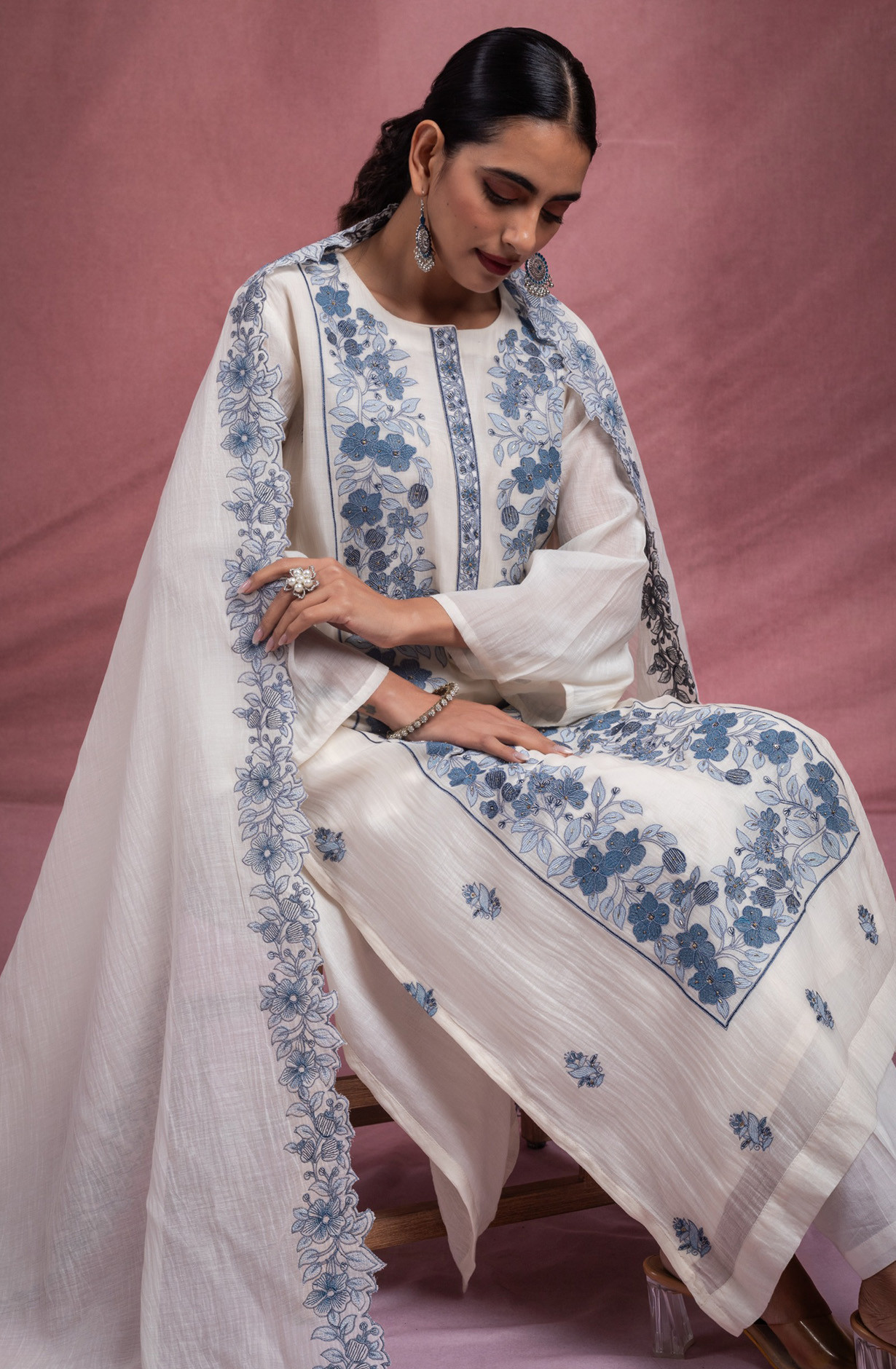 Blue Pure Mul Chanderi Suit set with Dupatta - R157-SPR2575B