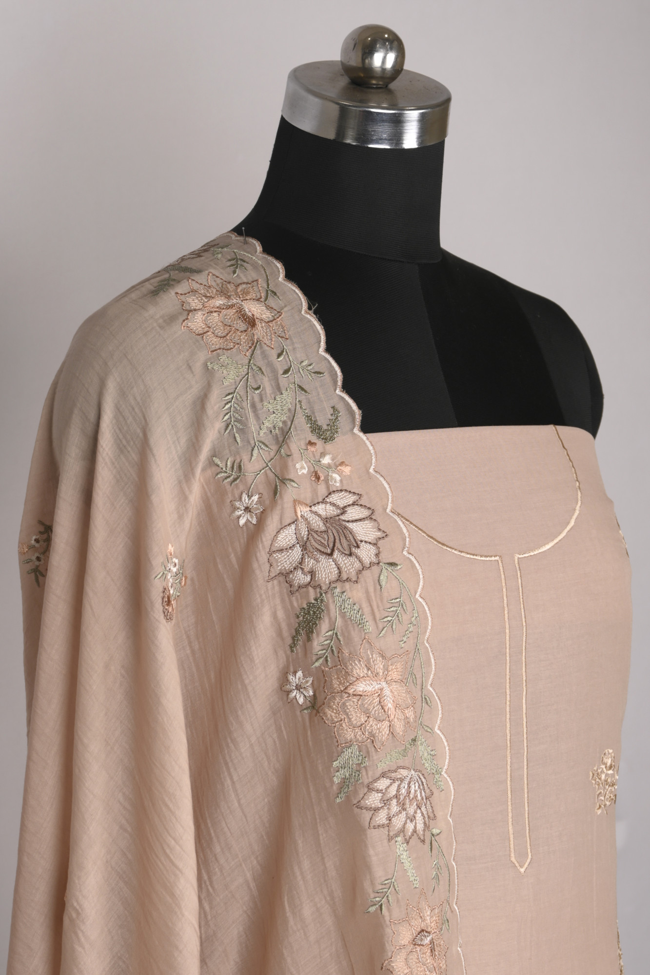 Beige Mul Cotton Beautiful Suit Set with Dupatta - 996-MCHEMB1112A