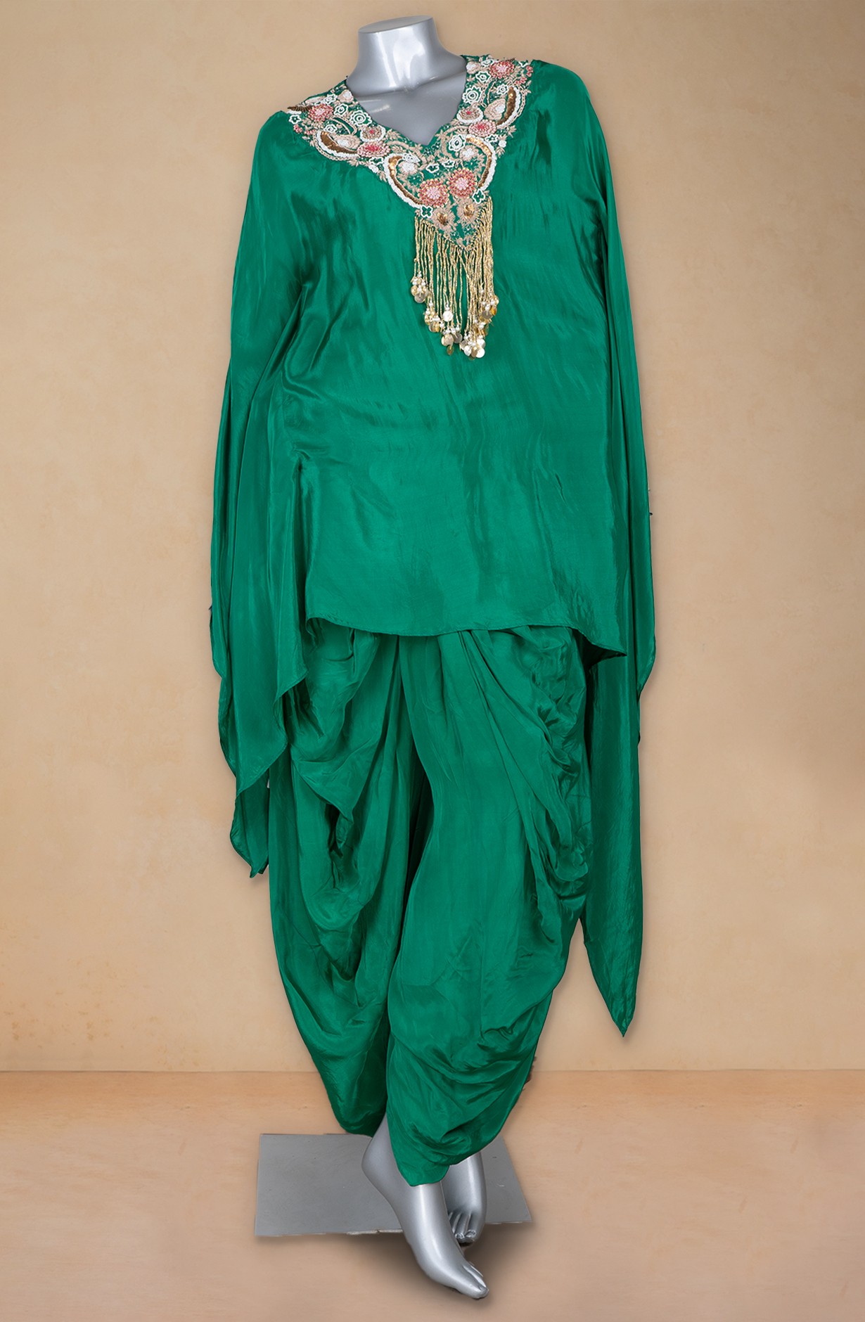 Green Beautiful Crepe Co-ord ser with Dhoti - 1019-30018