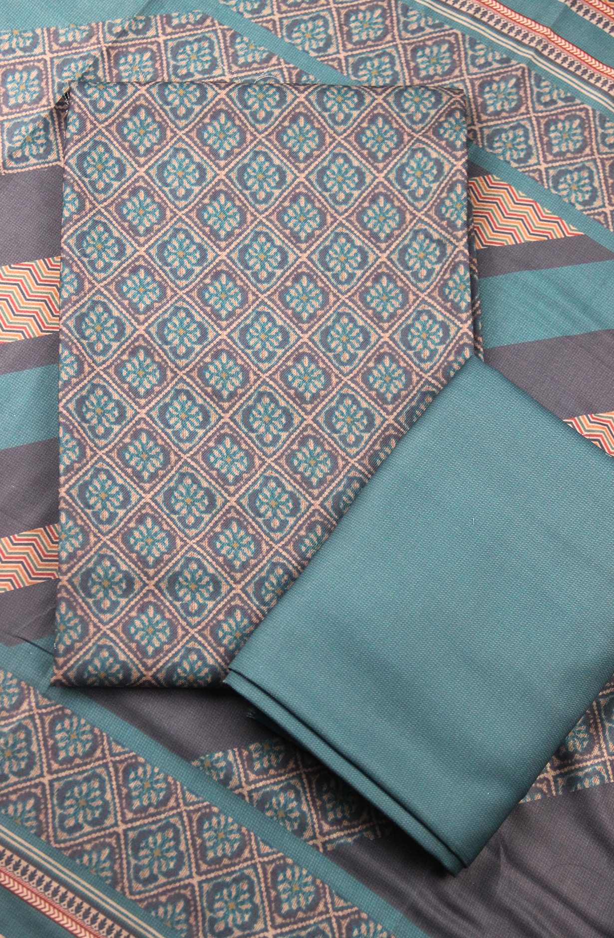 Blue Printed Spun Salwaar Suit with Shawl- ZAA1596A