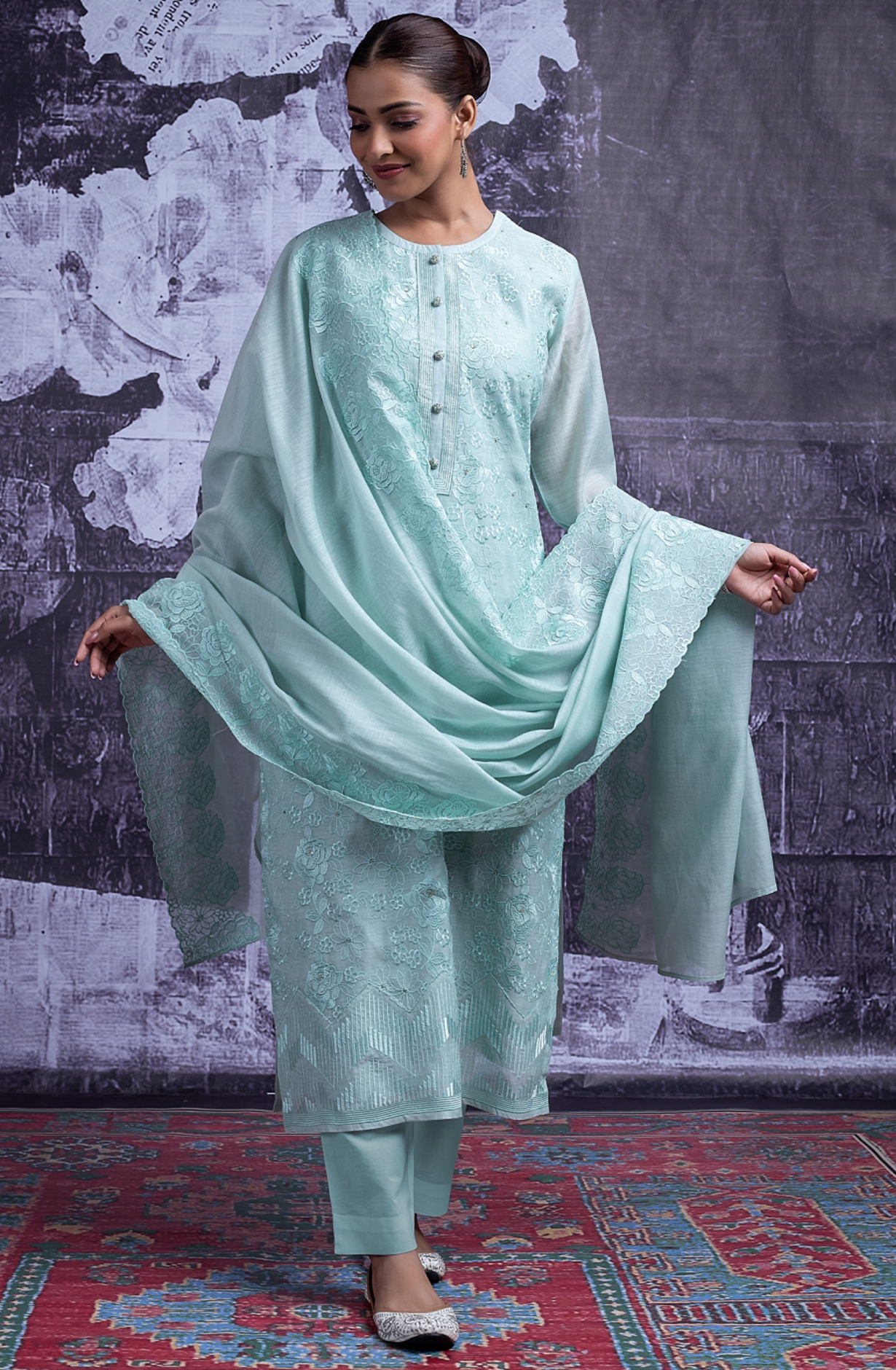 Firozi Malchanderi Beautiful Suit set with Dupatta - VAK2464C