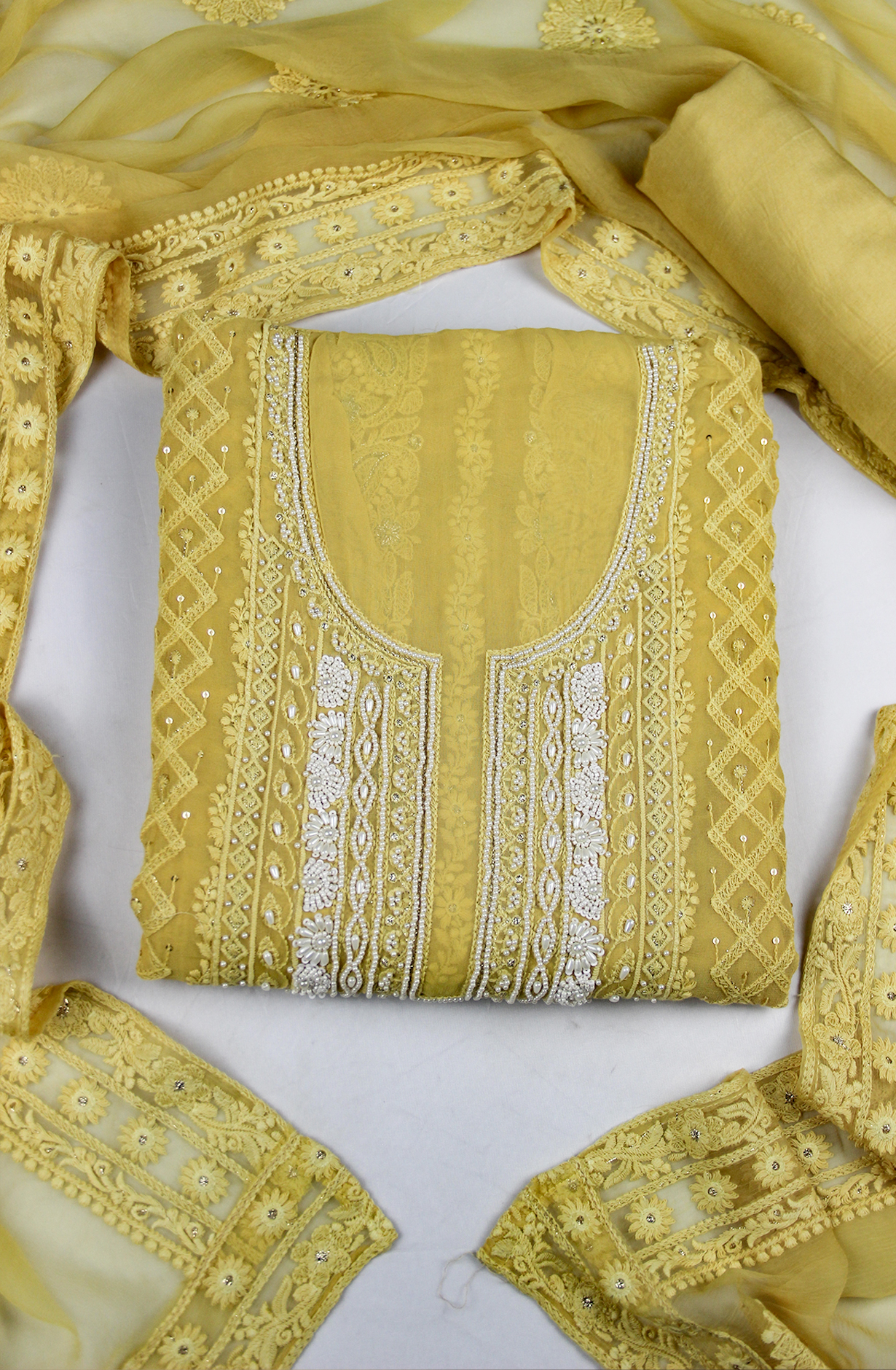 Yellow Beautiful Georgette Suit Set with Dupatta - 606-10367C