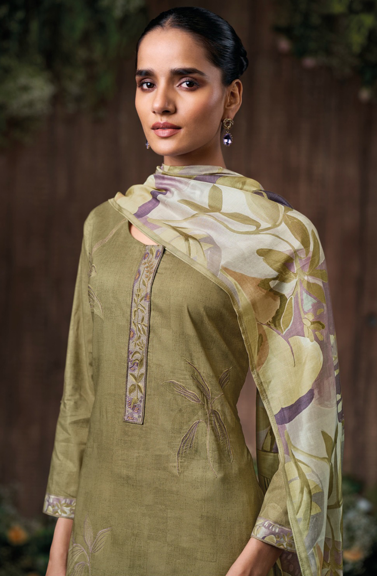 Mehndi Cotton Printed Suit Set with Dupatta- GITS3594C