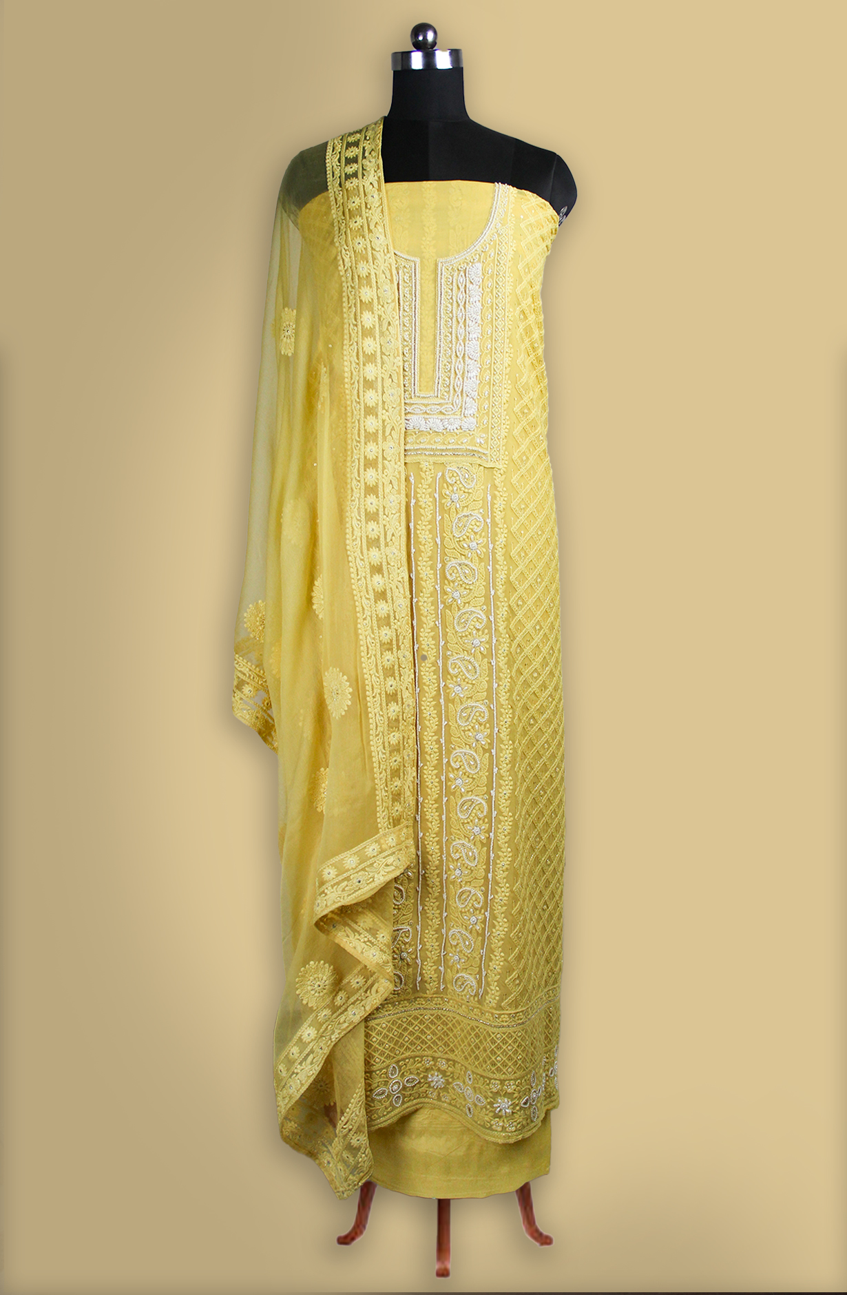 Yellow Beautiful Georgette Suit Set with Dupatta - 606-10367C
