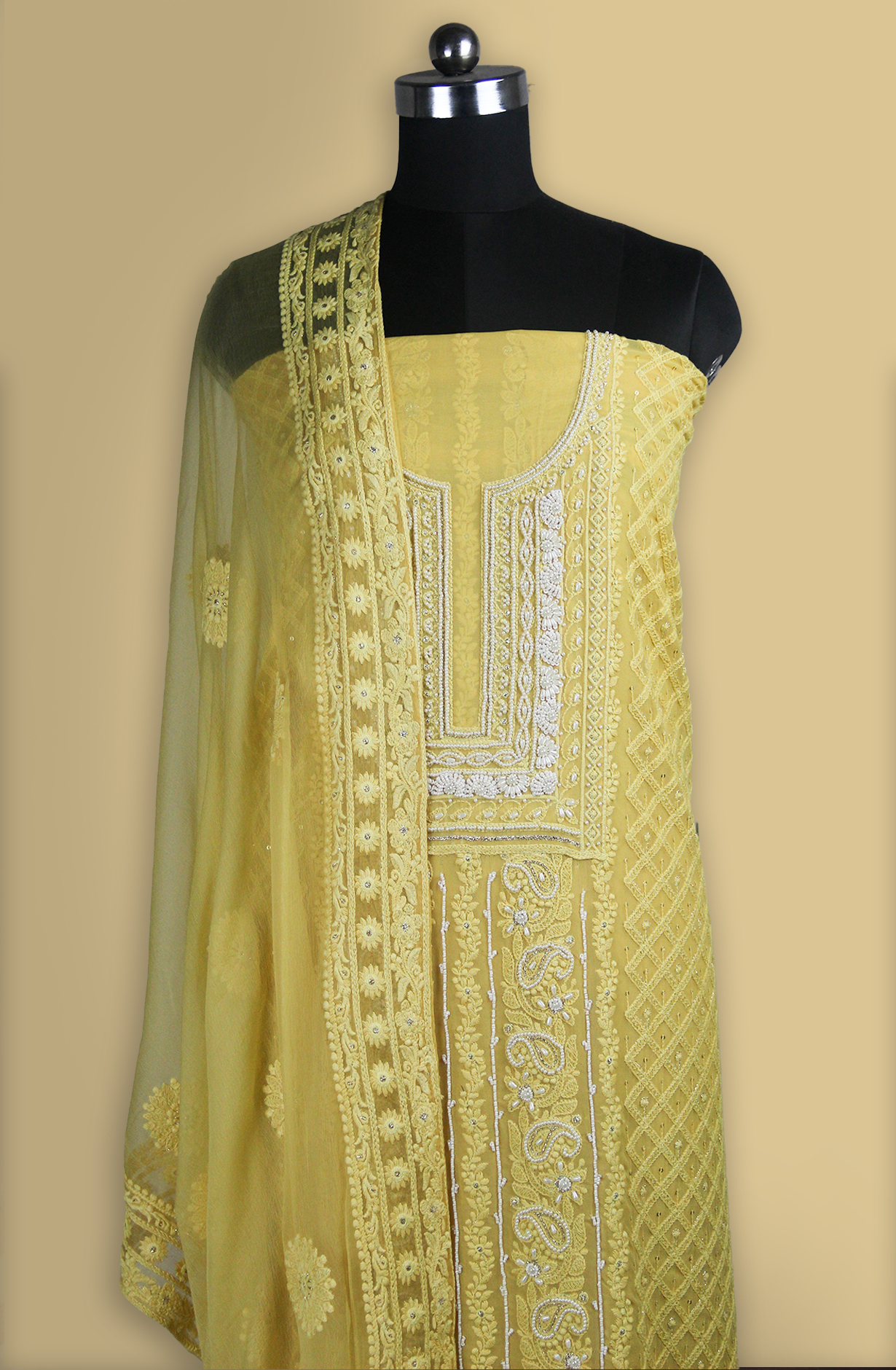Yellow Beautiful Georgette Suit Set with Dupatta - 606-10367C