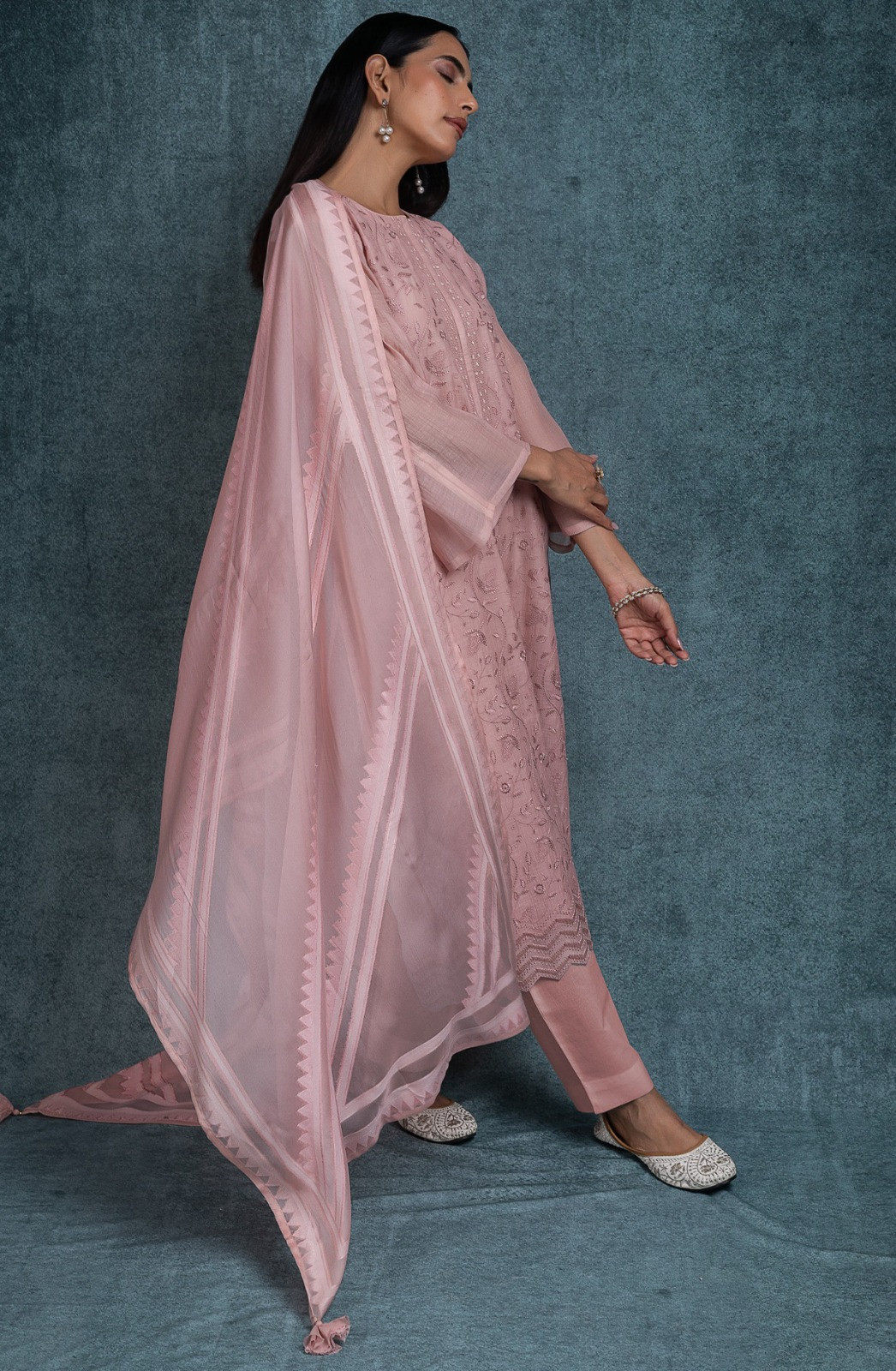 Peach Mul chanderi beautiful Suit Set with Dupatta - R157-SPR2677
