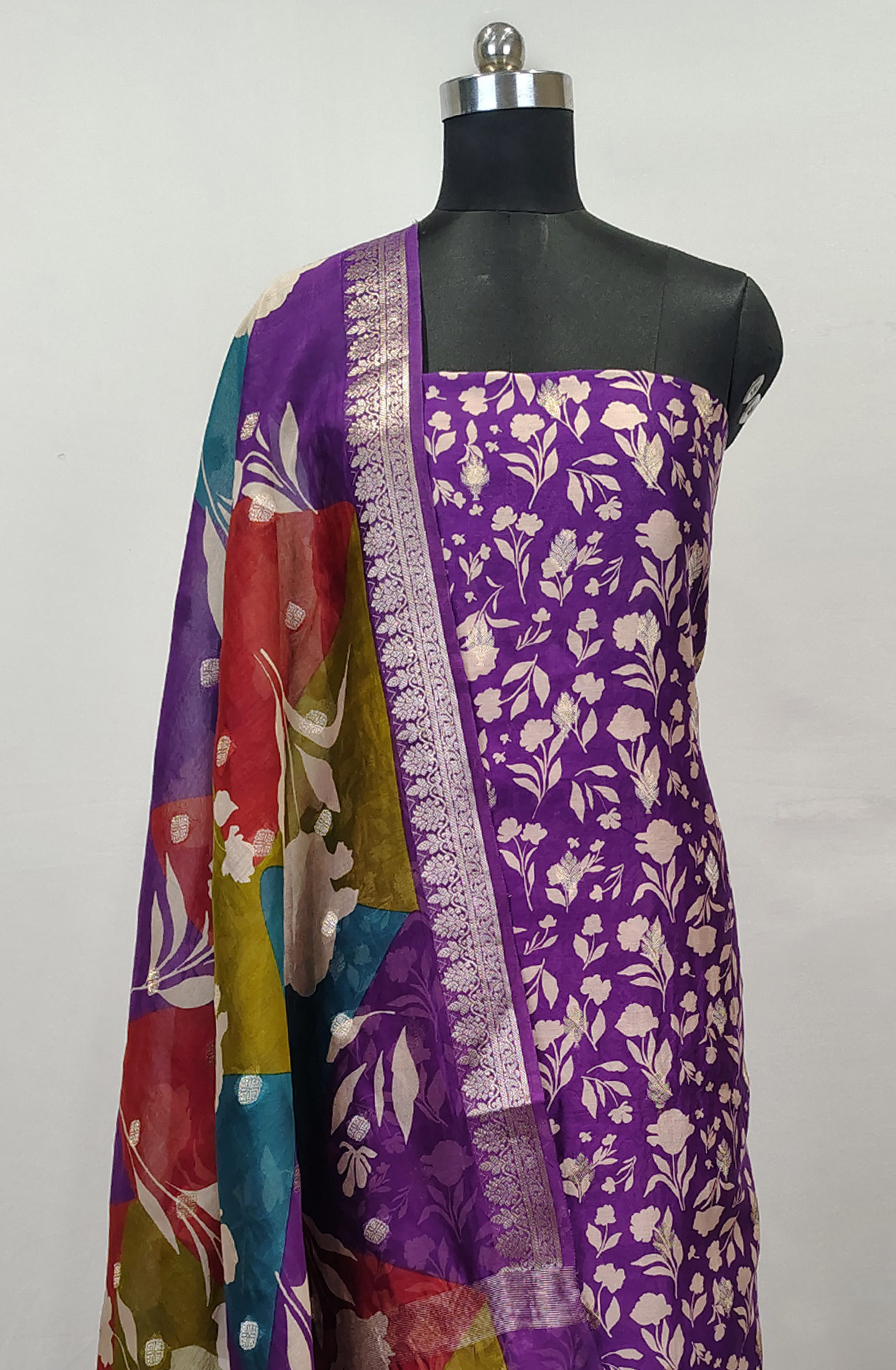 Purple Beautiful Maheshwari Unstitched Suit with Dupatta - 1028-CHNTRS1101C