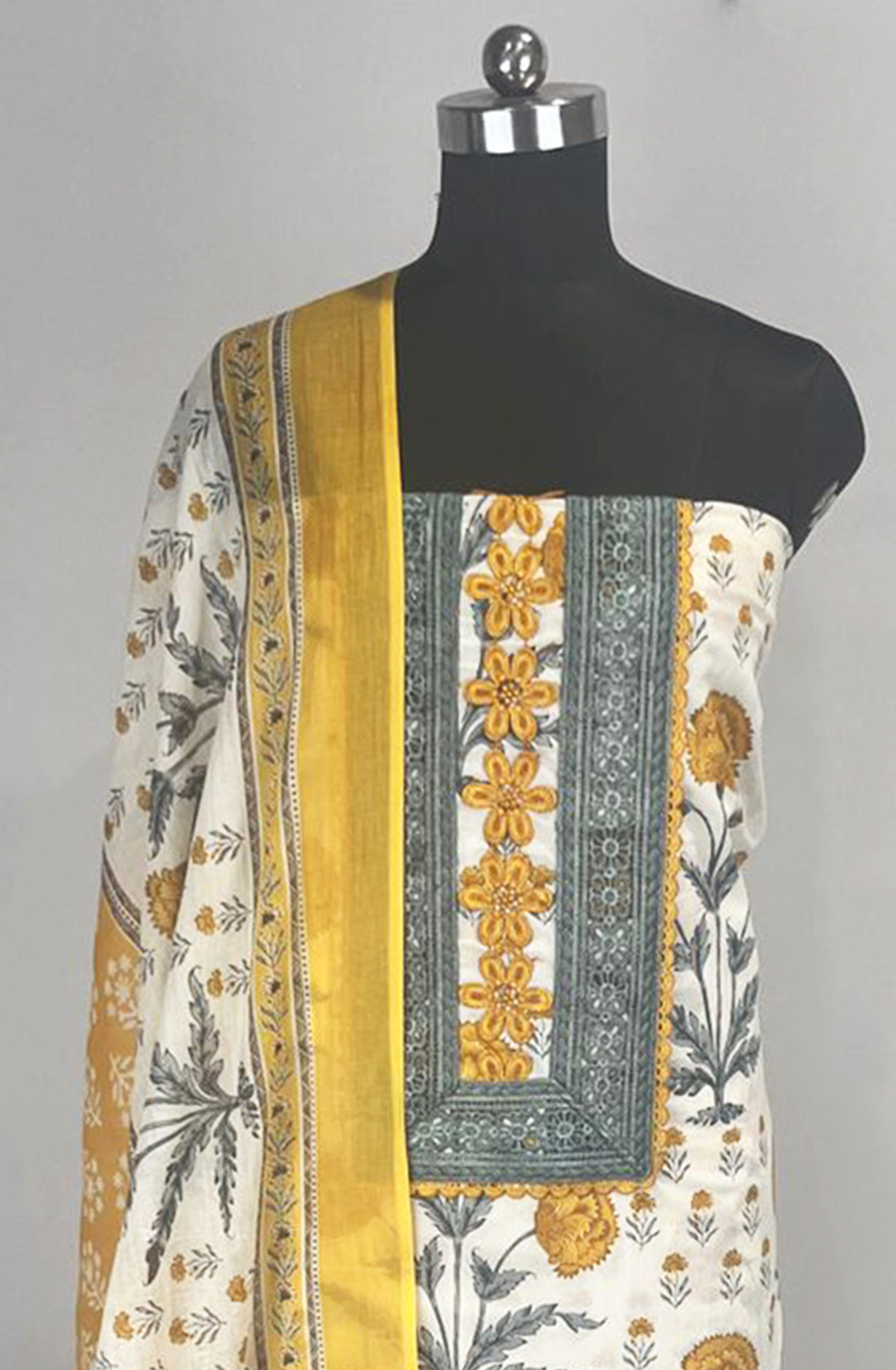 Yellow Cotton Unstitched Beautiful Suit Set with Dupatta - 131-KJ6430-2B