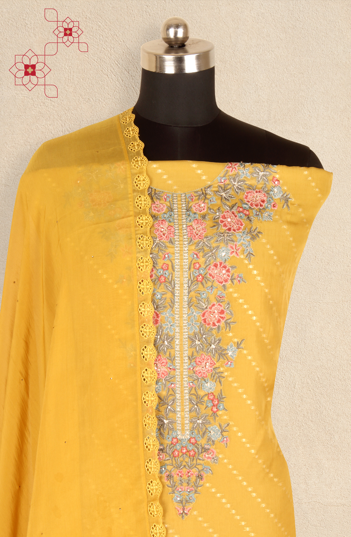 Mustard Designer Organza Unstitched Salwar Kameez - SMPL-05