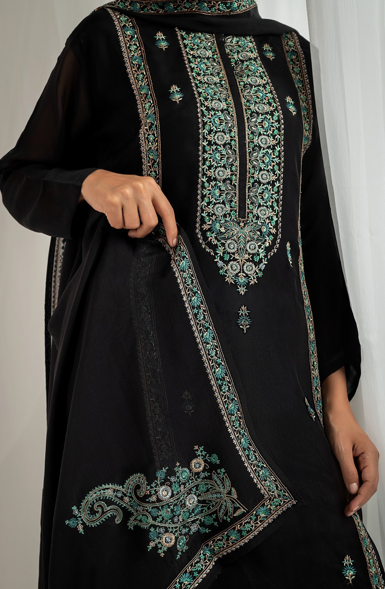Black Organza Beautiful Embroidered Salwar Suit with Dupatta - R157-SPR1566A