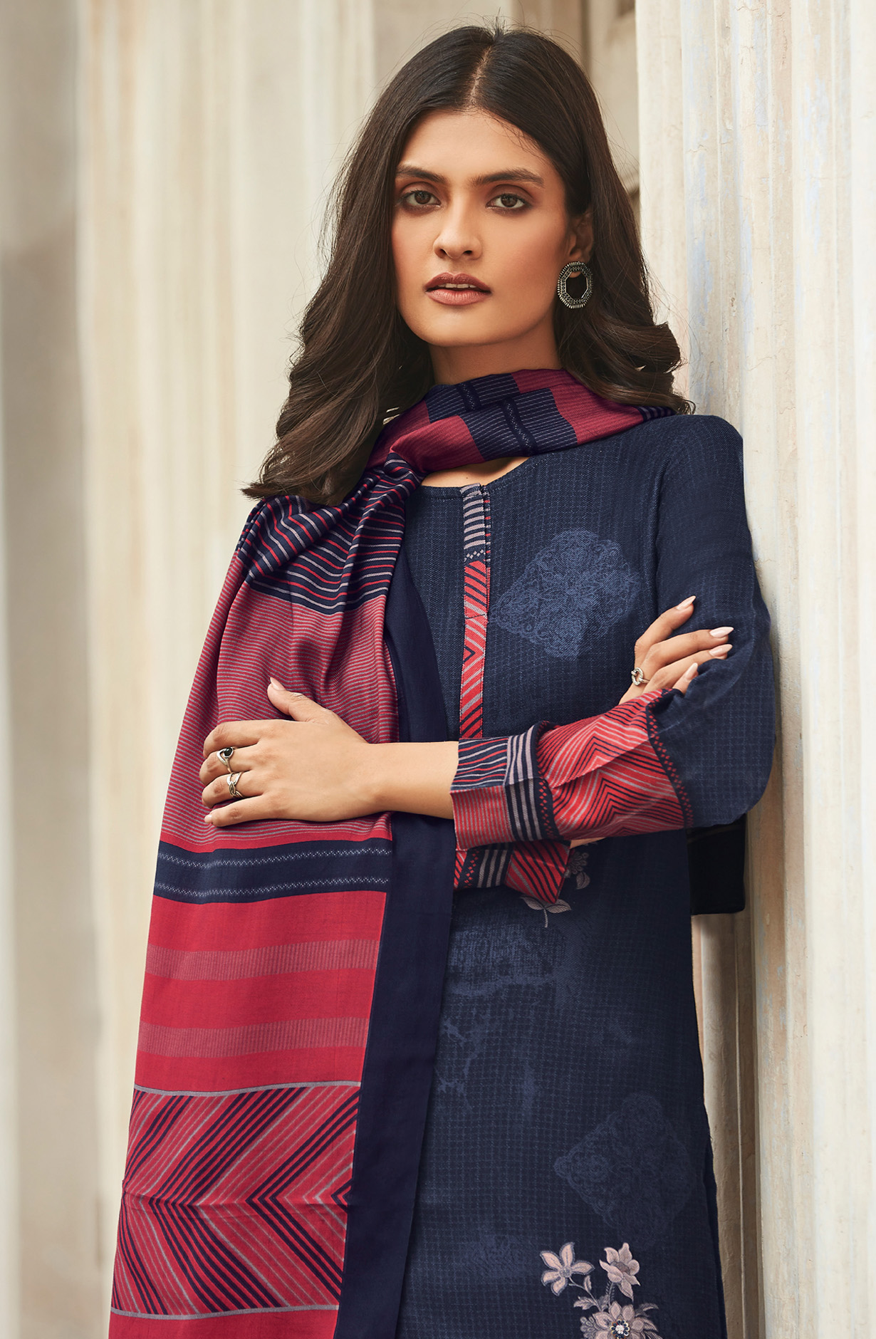 Blue Cotton Digital Printed Unstitched Salwar Kameez - ARO1385