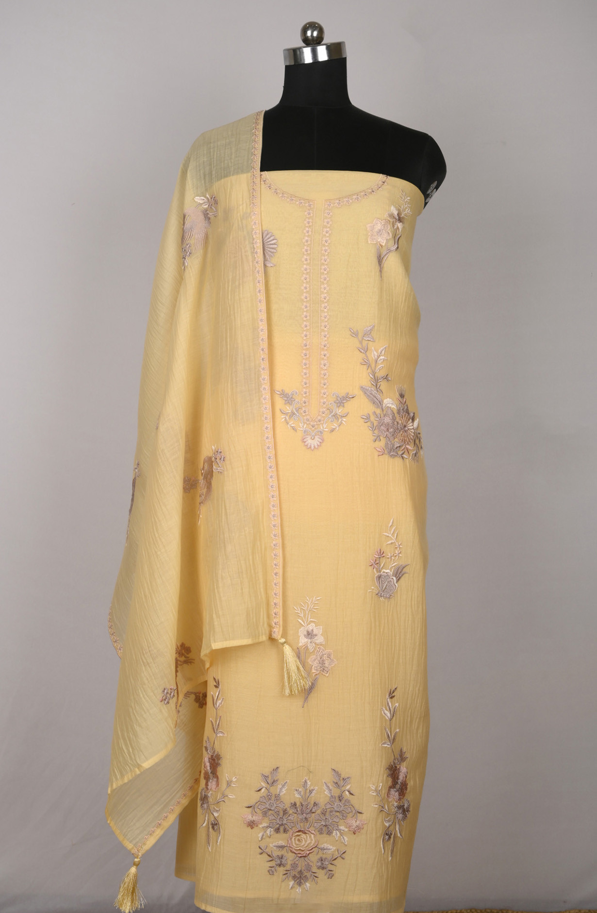 Yellow Mul Cotton Beautiful Suit Set with Dupatta - 996-MCHEMB1109B