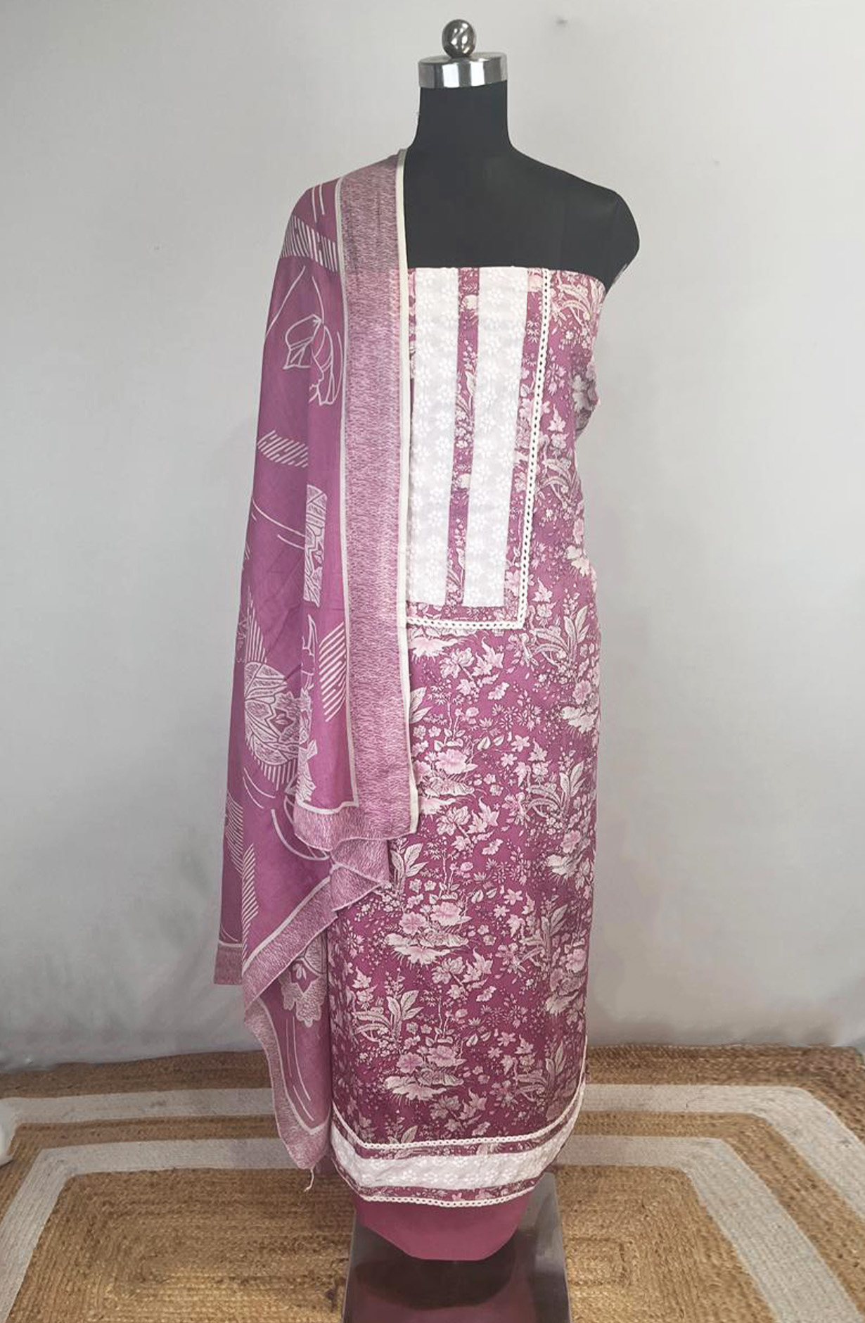 Pink Cotton Unstitched Beautiful Suit Set with Dupatta - 131-KJ5399