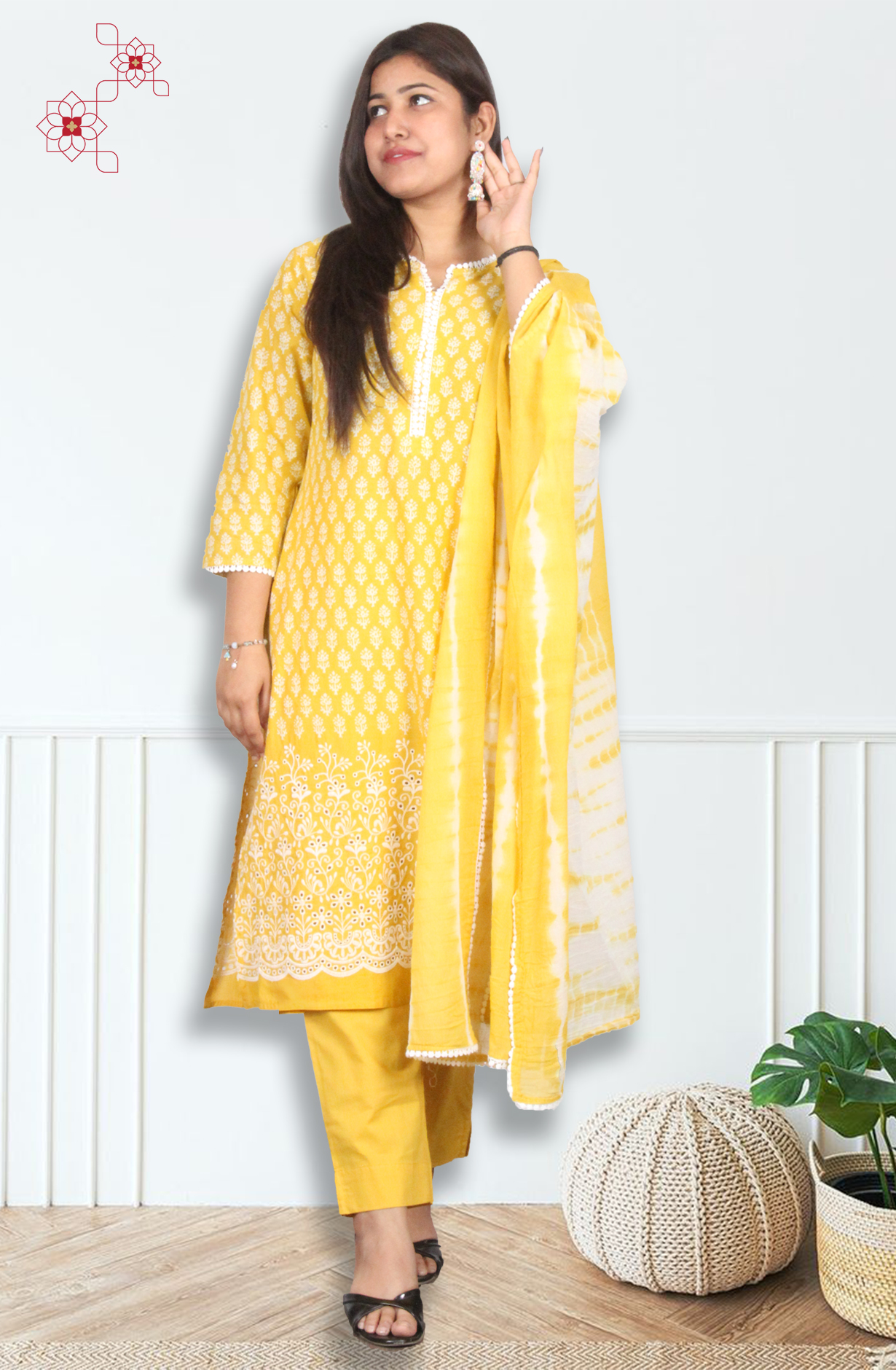 Mustard Yellow Stitched Cotton Printed Salwar Suit with Dupatta - 3100110830122 - Available Size M to XXL
