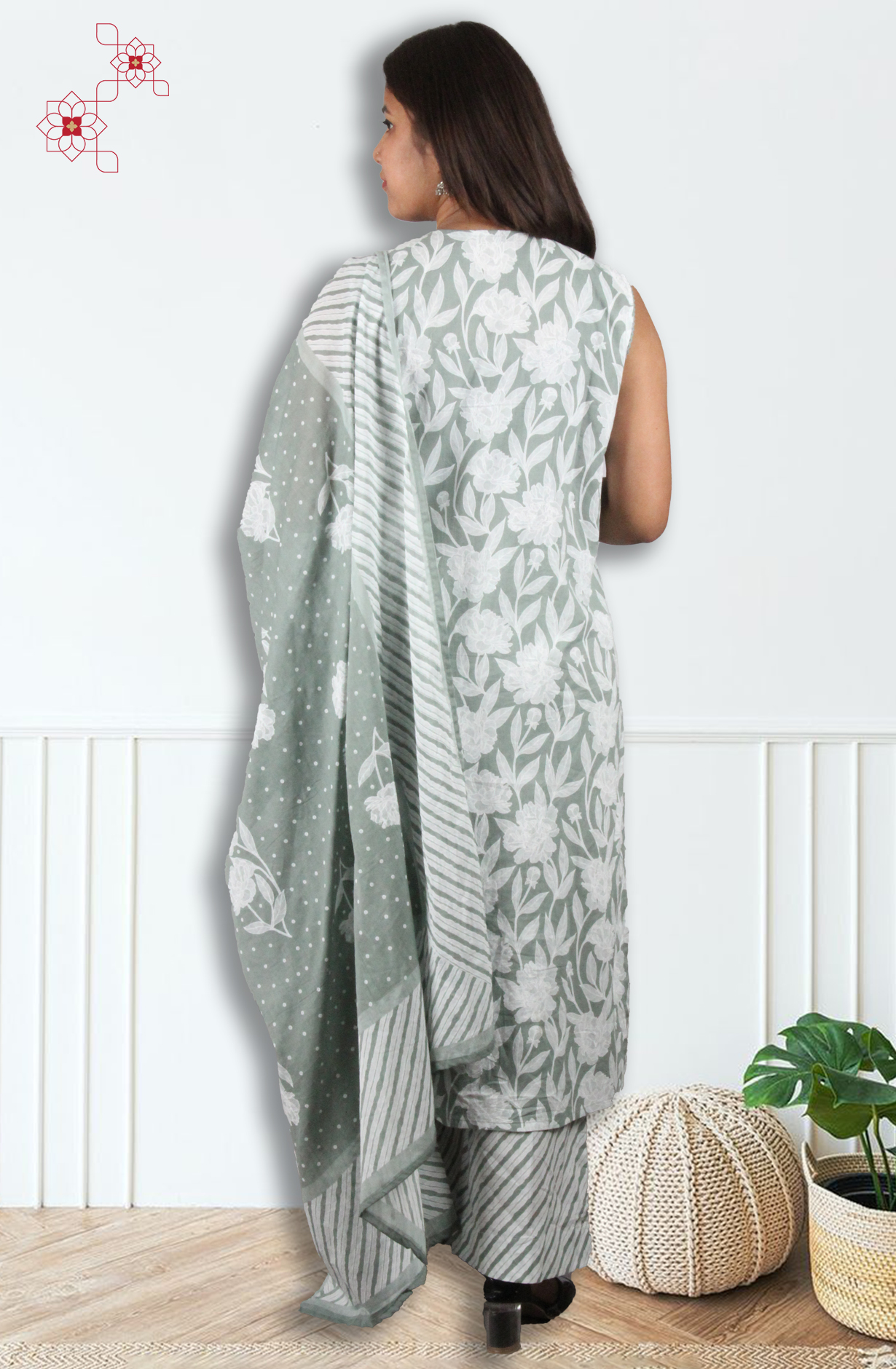 Pastel Green Readymade Cotton Printed Sleeveless Kurti Sets - 3100218830117 - Available Size M to XXL