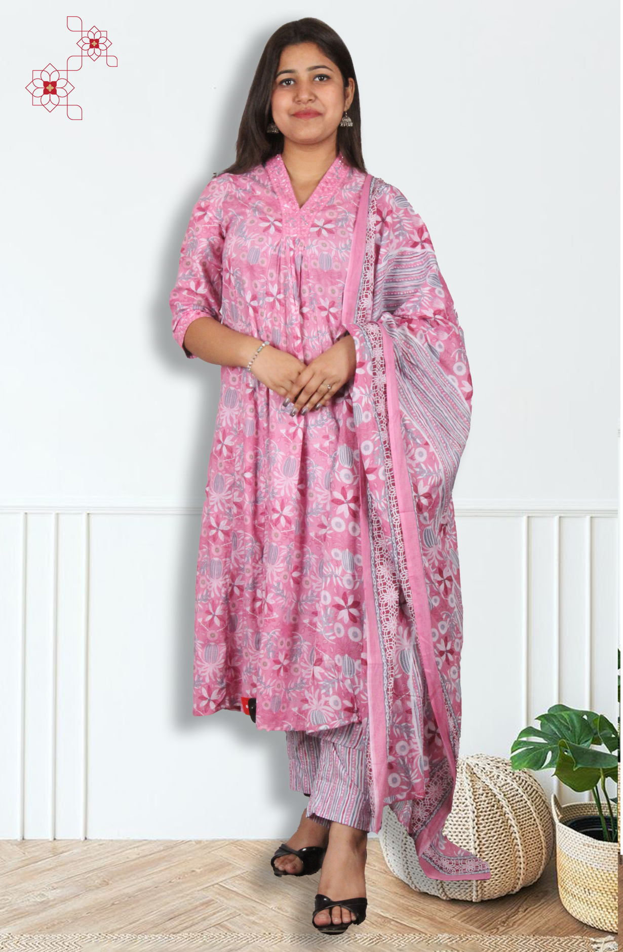 Pink Readymade Cotton Printed Salwar Suit with Dupatta - 3100510930131 - Available Size S to XXL