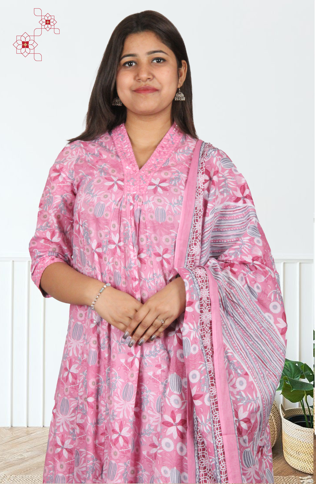 Pink Readymade Cotton Printed Salwar Suit with Dupatta - 3100510930131 - Available Size S to XXL