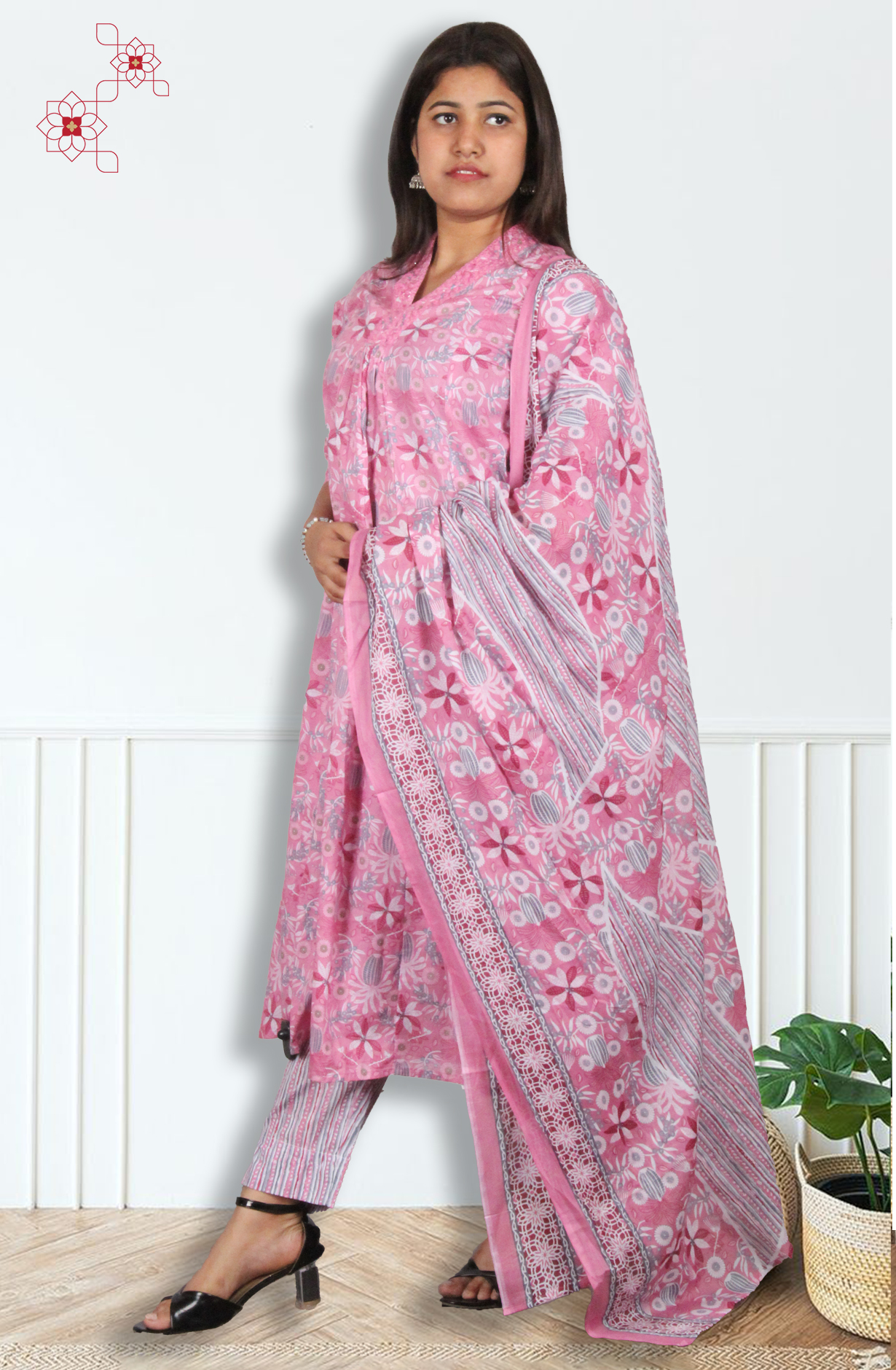 Pink Readymade Cotton Printed Salwar Suit with Dupatta - 3100510930131 - Available Size S to XXL