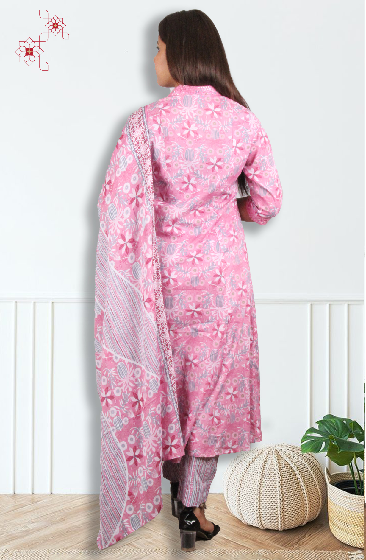 Pink Readymade Cotton Printed Salwar Suit with Dupatta - 3100510930131 - Available Size S to XXL