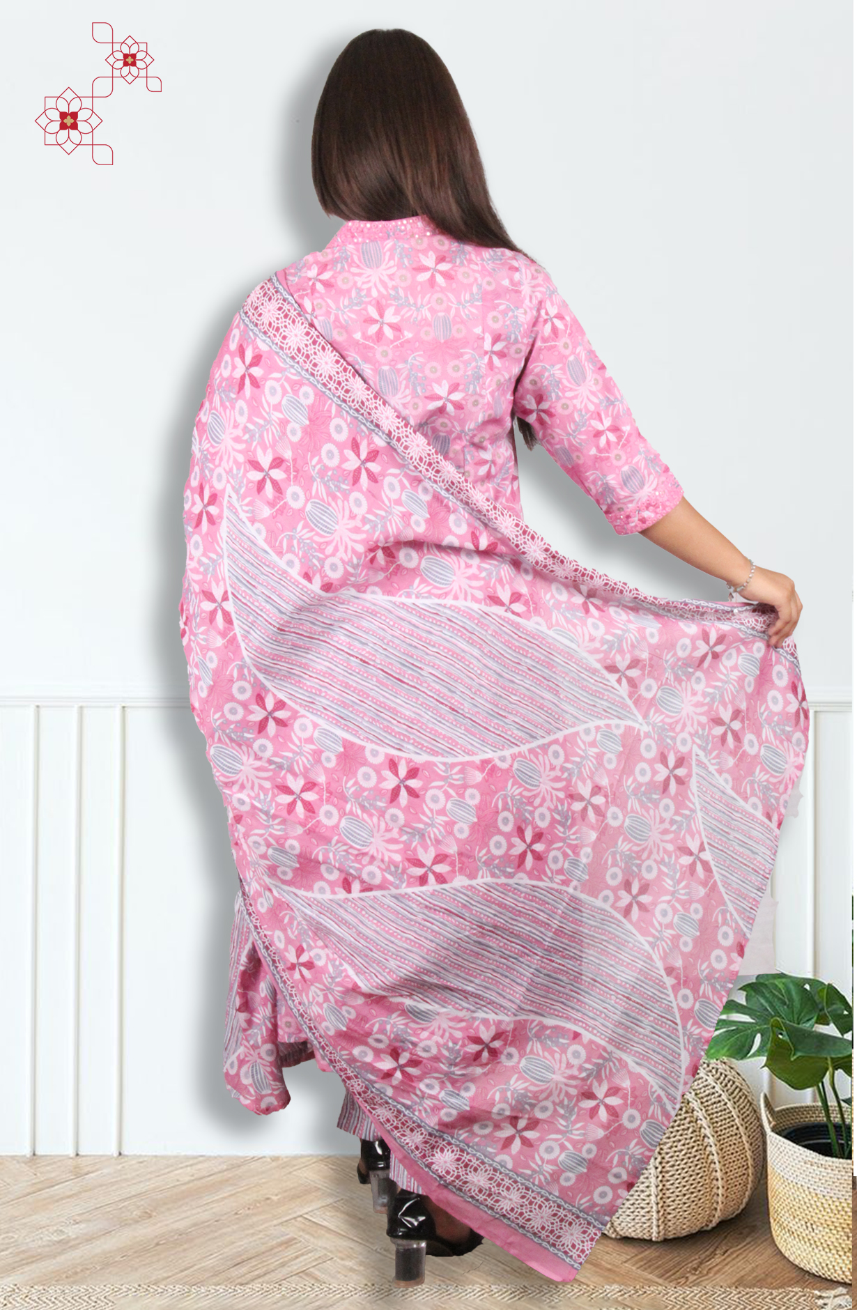 Pink Readymade Cotton Printed Salwar Suit with Dupatta - 3100510930131 - Available Size S to XXL