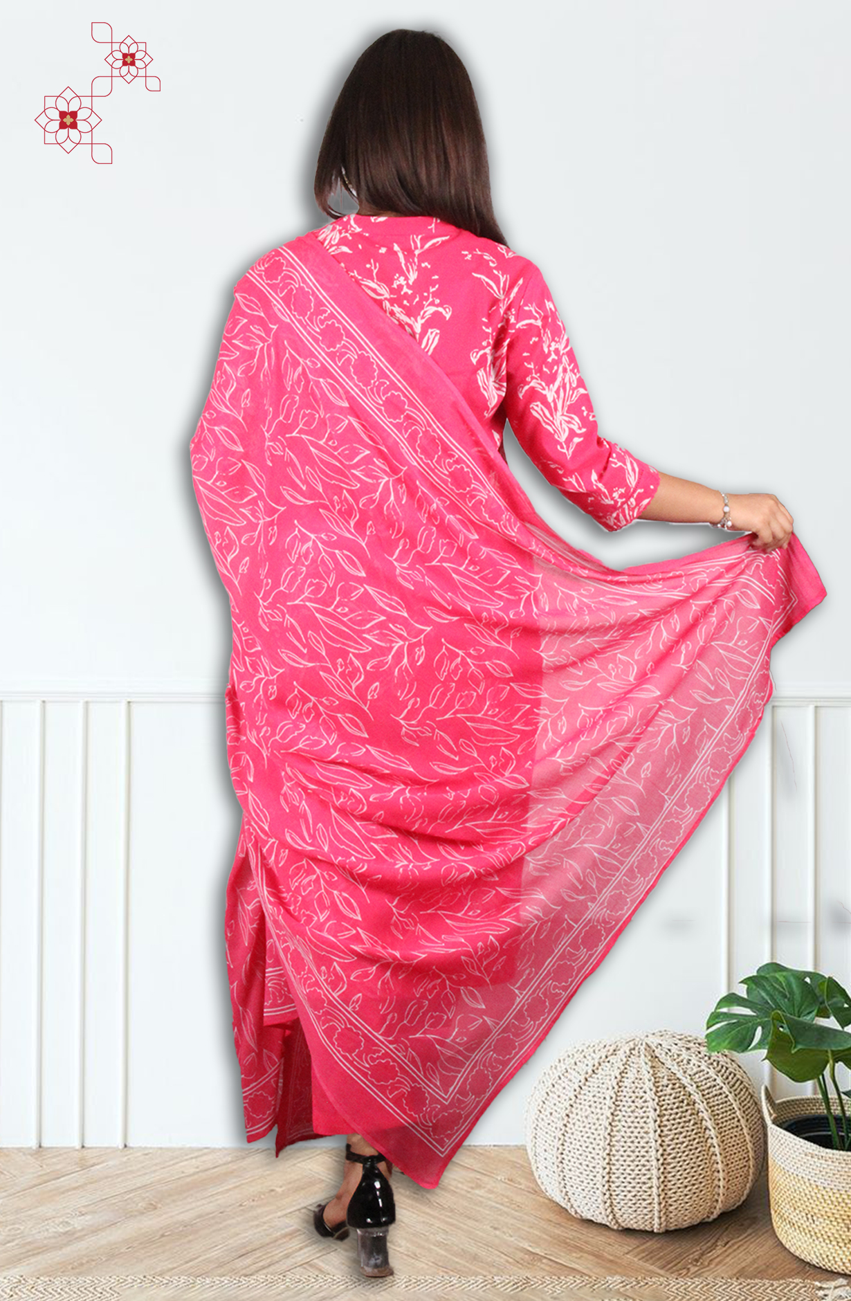 Rani Pink Readymade Cotton Printed Salwar Suit with Dupatta - 3103418830081 - Available Size M to XXL