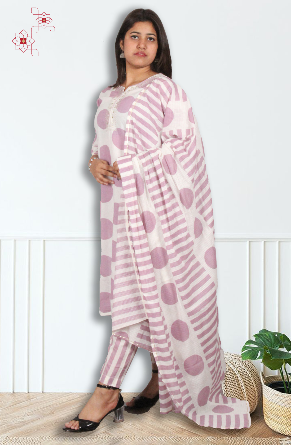 Pink Readymade Cotton Printed Salwar Suit with Dupatta - 3104511930039 - Available Size M to XXL