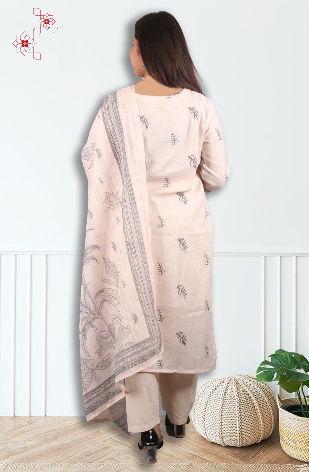 Beige Readymade Linen Printed Salwar Suit with Dupatta - 3105813630142 - Available Size M to XXL