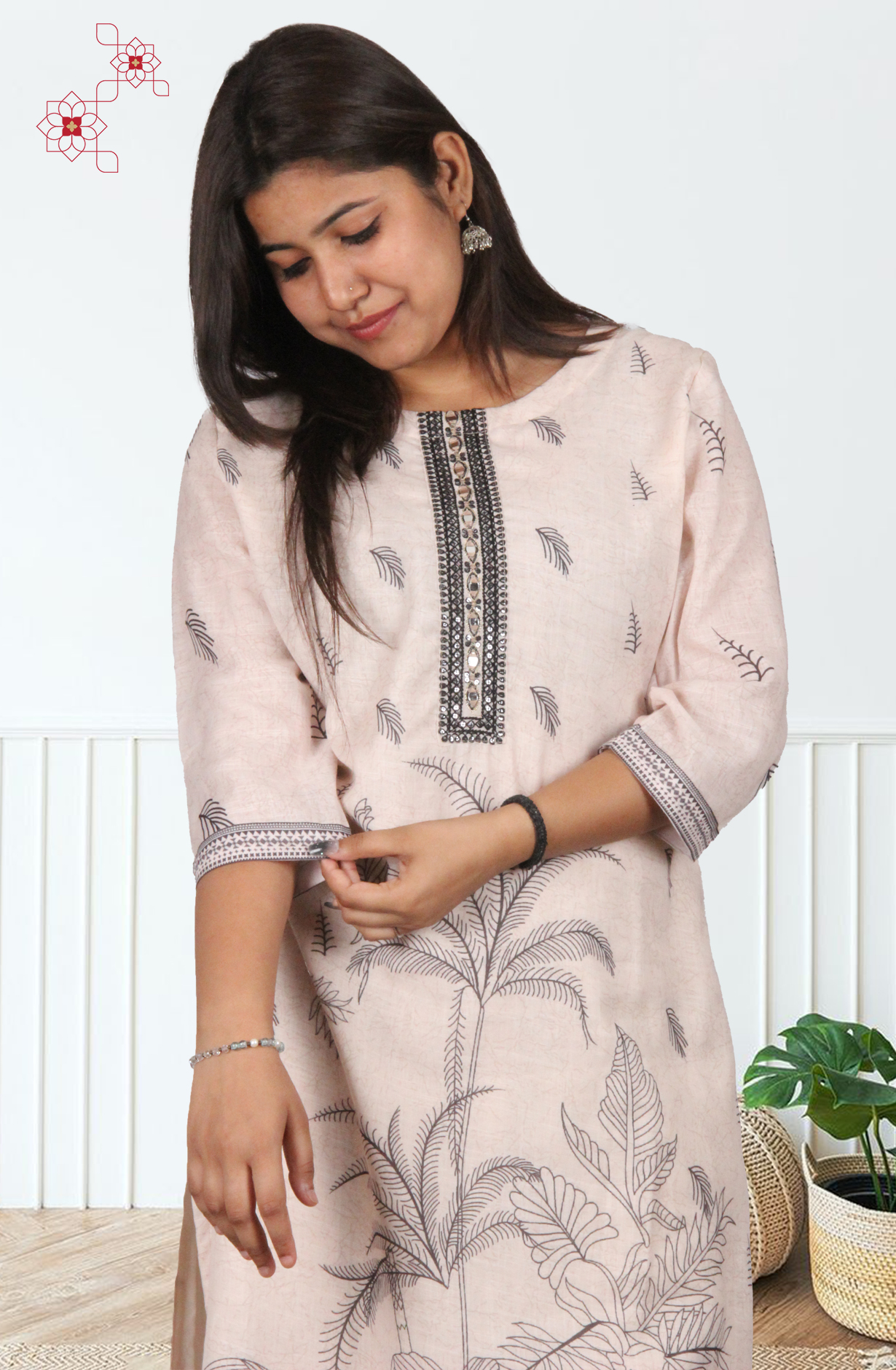 Beige Readymade Linen Printed Salwar Suit with Dupatta - 3105813630142 - Available Size M to XXL