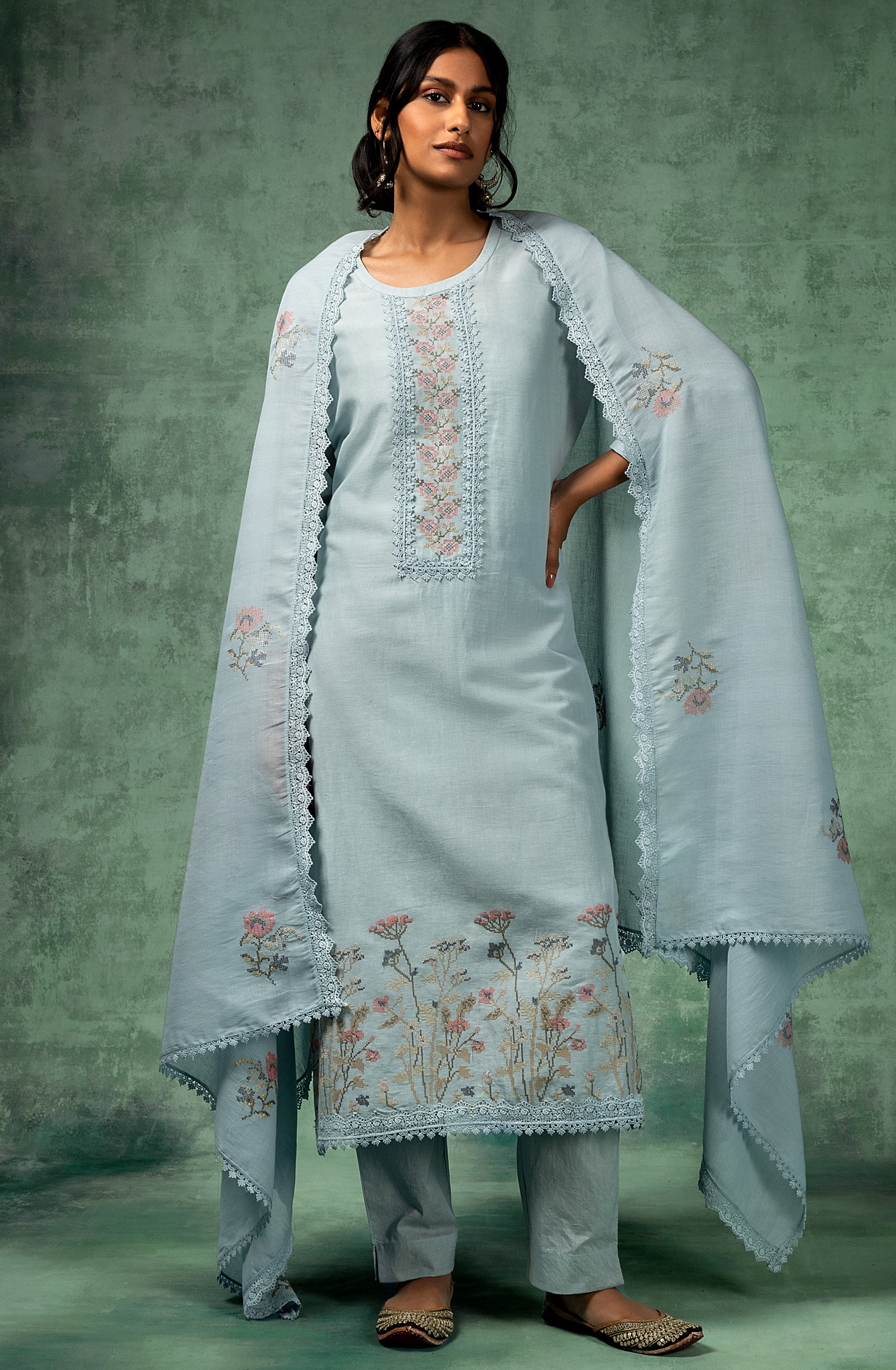 Pastel Green Linen Exclusive Embroidered Salwar Kameez - MAL1779B