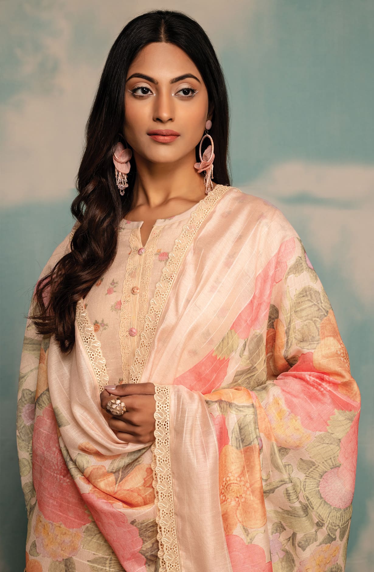 Peach Linen Exclusive Digital Printed with Embroidered Salwar Suit- DAI1732