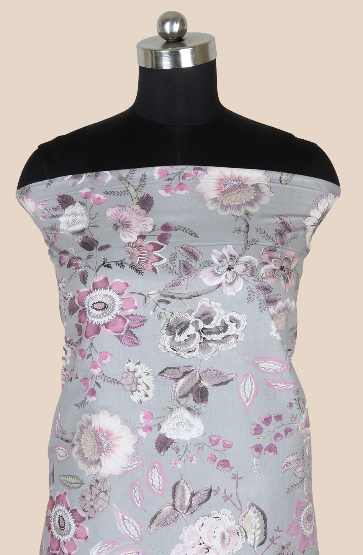 Grey Cotton Printed Unstitched Salwar Kameez - 319-2002