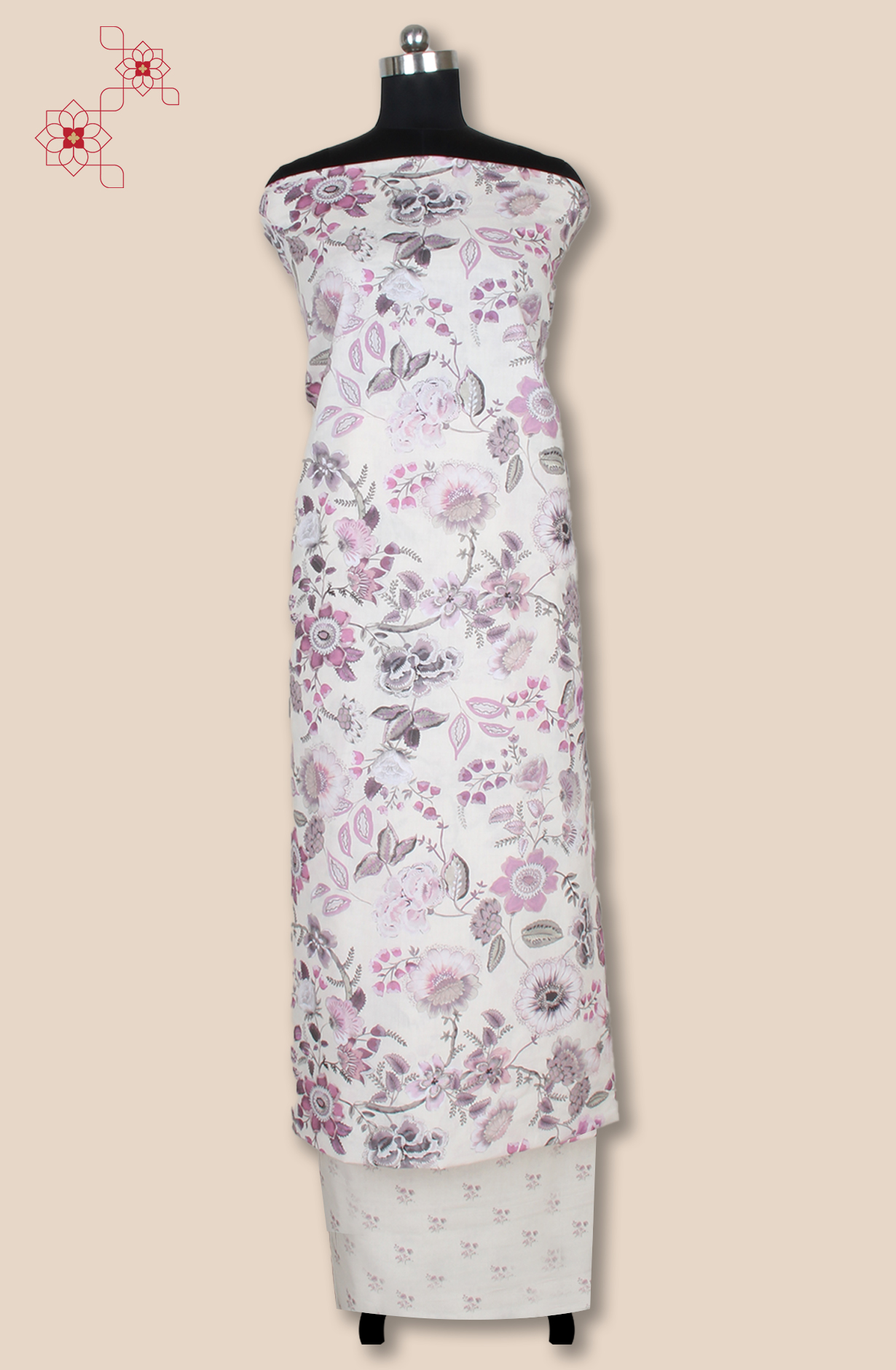 Cream Cotton Printed Unstitched Salwar Kameez - 319-2002A