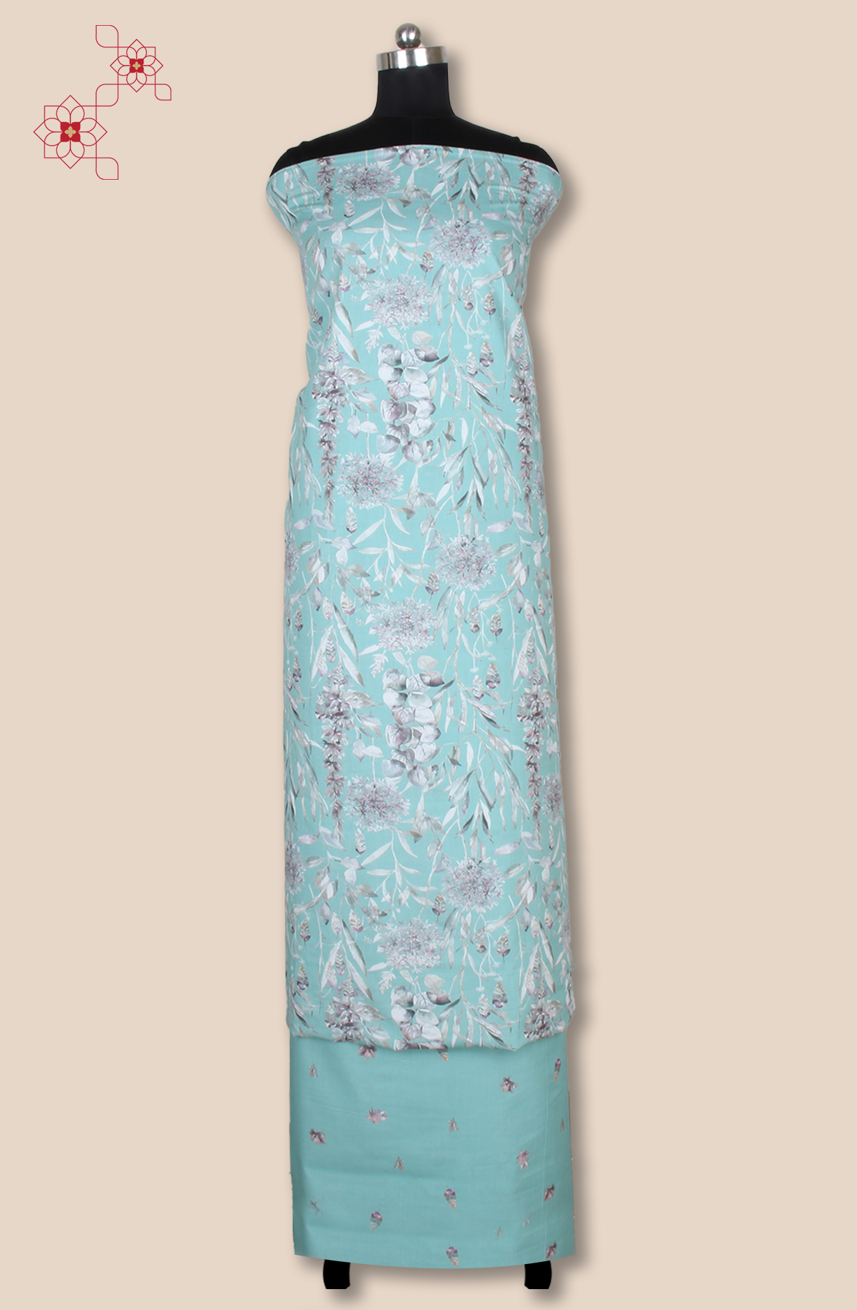 Sea Green Cotton Printed Unstitched Salwar Kameez - 319-2002B