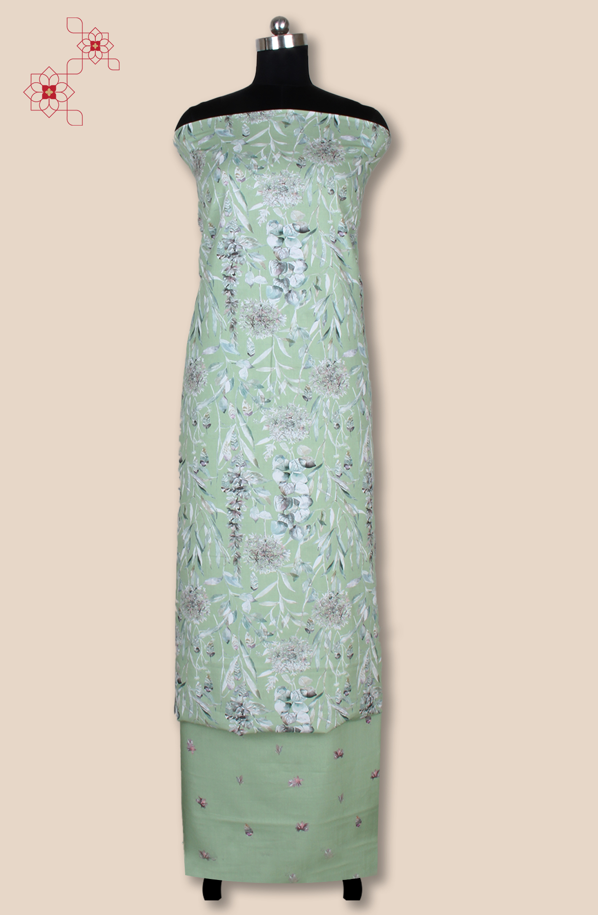 Green Cotton Printed Unstitched Salwar Kameez - 319-2002E