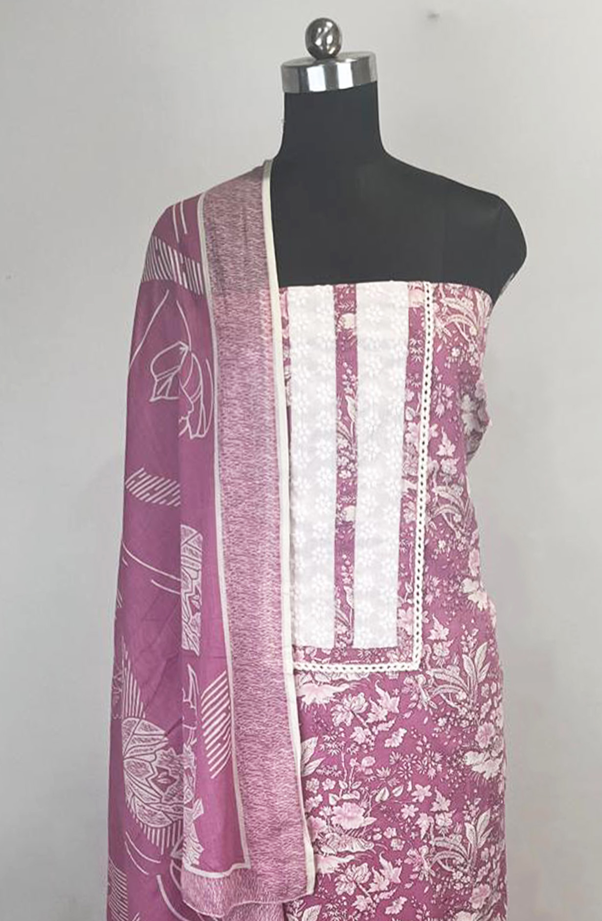Pink Cotton Unstitched Beautiful Suit Set with Dupatta - 131-KJ5399