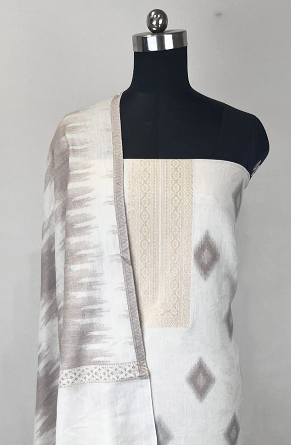 Grey Weaving Jacquard Unstitched Suit Set with Dupatta - 131-SUMCOT1113-1A