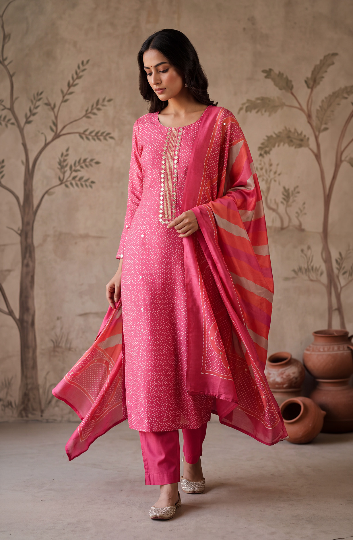 Pink Satin Silk Unstitched Suit Set with Beautiful Satin Silk Dupatta - 972-WETSL1104-1B