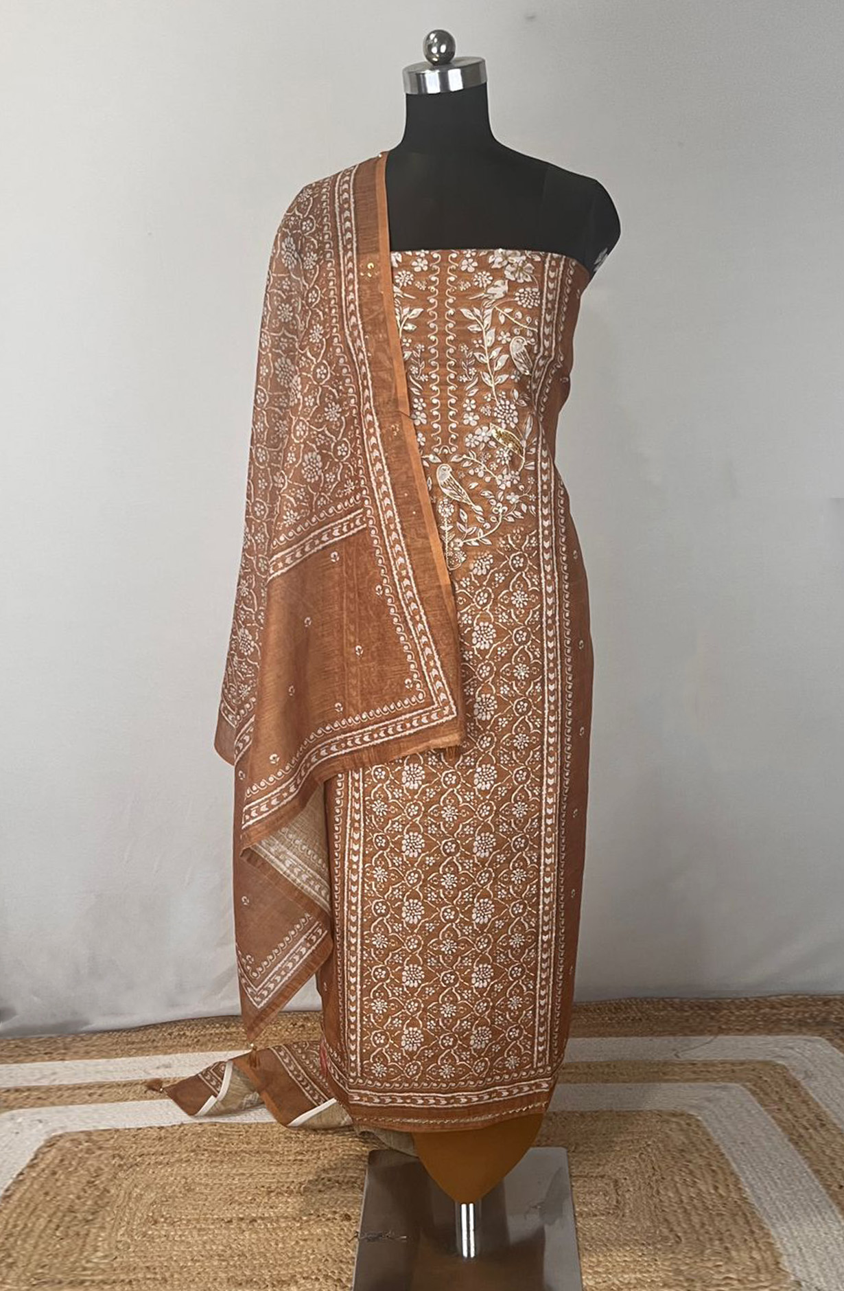 Mustard Linen cotton Beautiful Suit Set with Dupatta - 1020-5766B
