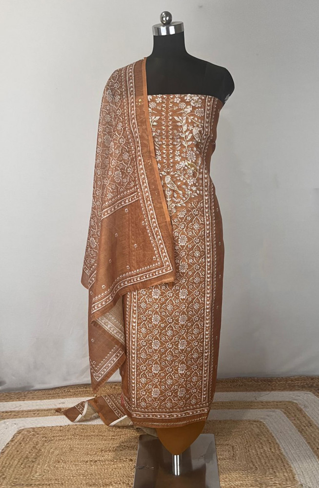 Image of Mustard Linen cotton Beautiful Suit Set with Dupatta - 1020-5766B