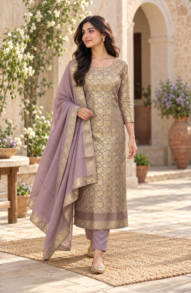 Image of Pink Chanderi Silk Unstitched Suit-Set with Beautiful Dupatta - SVASLK1201-5B