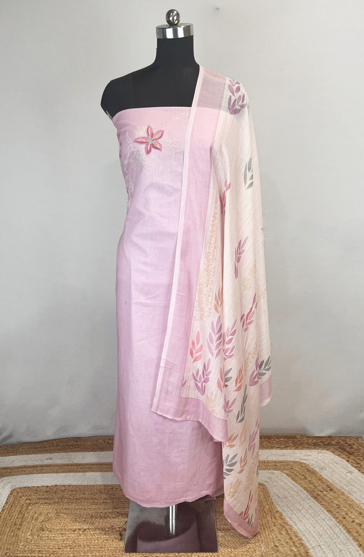 Lavender Beautiful Cotton Unstitched Suit Set with Dupatta - FRI7061D