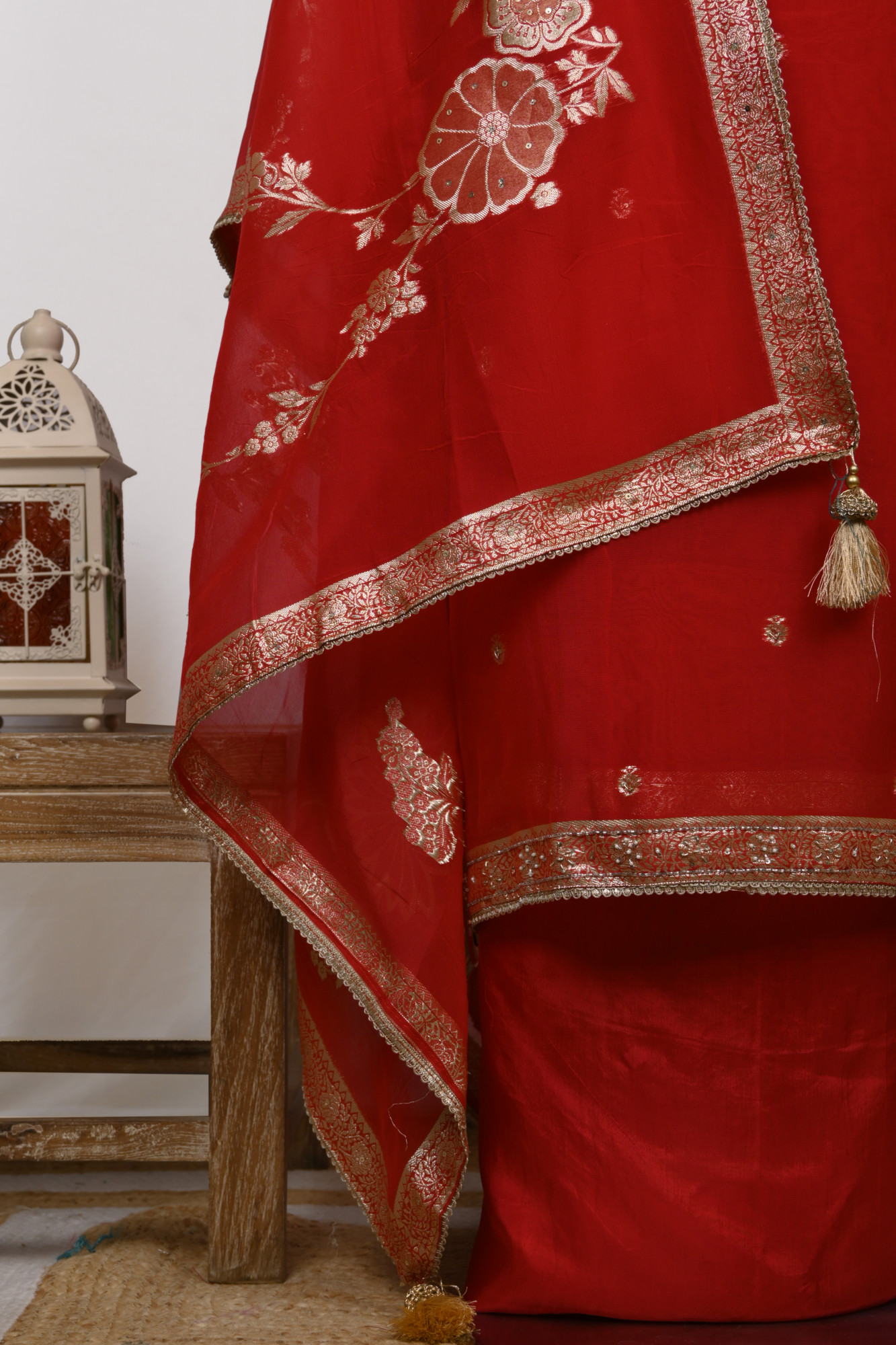 Red Organza Suit Set with Organza Dupatta - 131-GD633C