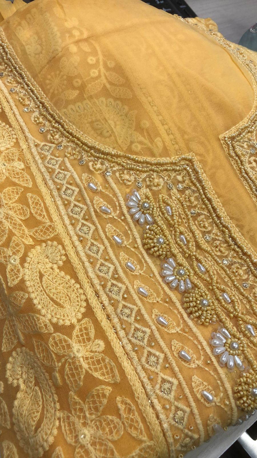 Mustard Yellow Georgette Embroidered Salwar Kameez with Chiffon Dupatta - 346-1218