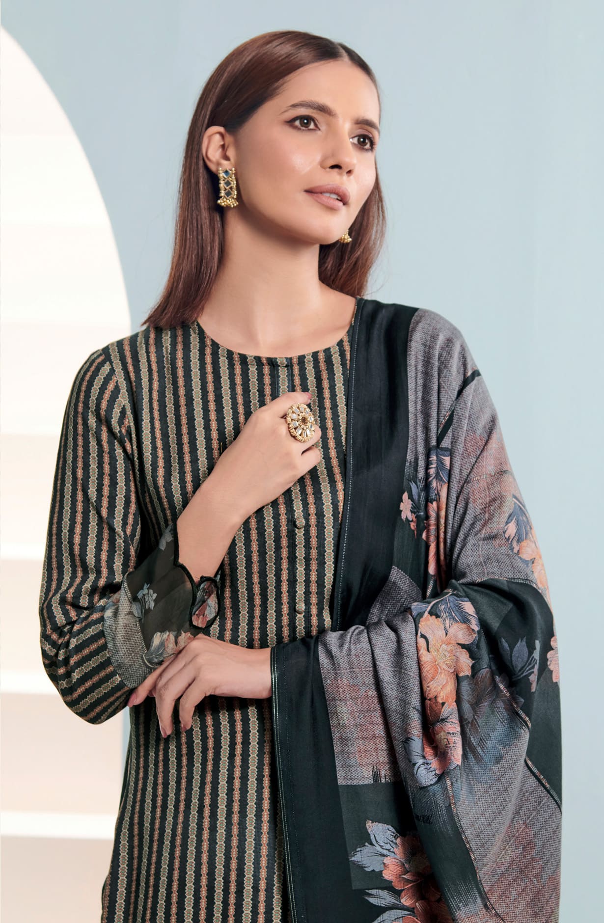 Black Cotton Digital Printed Salwar Dress Material - LAK5568