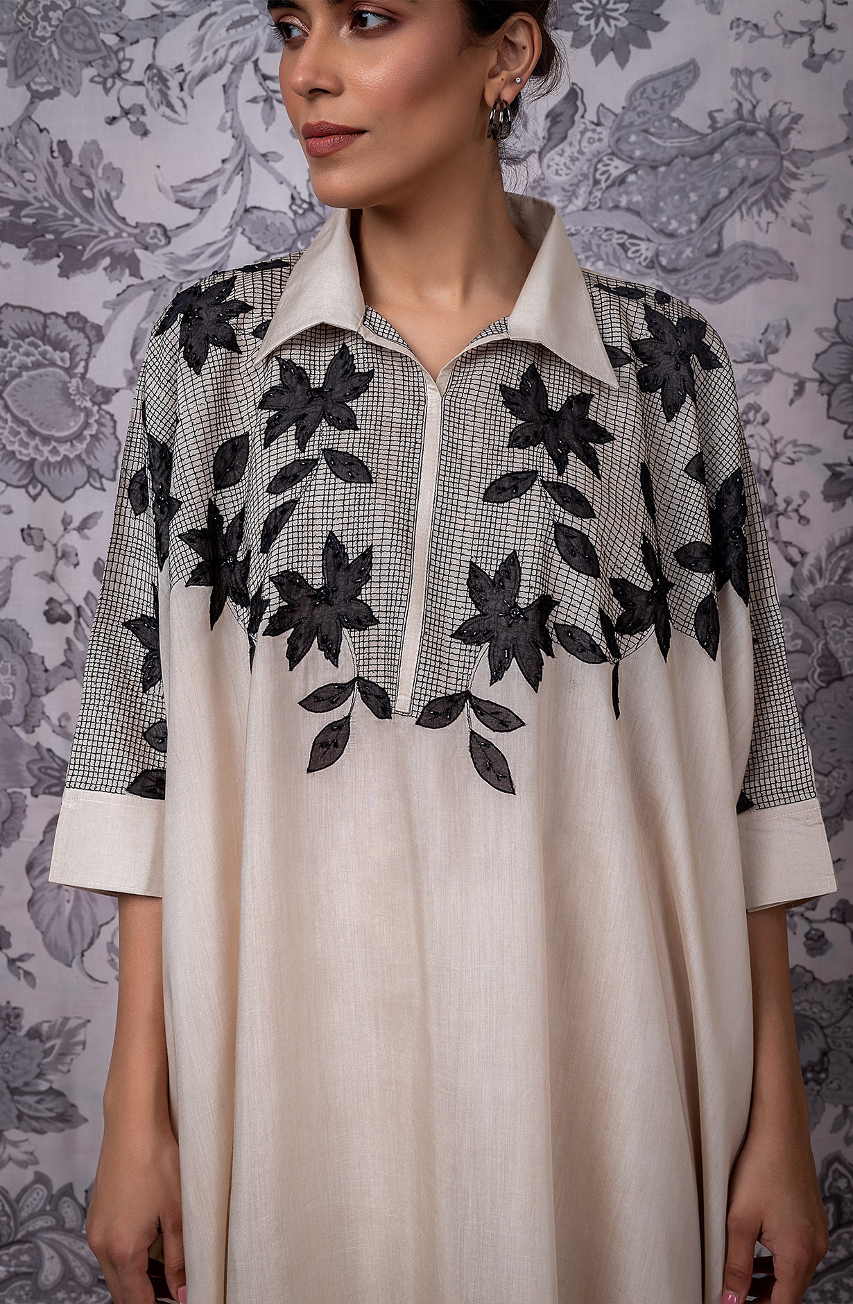 KIRAT Beige Kaftan Shirt with Embroidered Muslin Co-ords Set - 349-S42 - Available Size L XXL