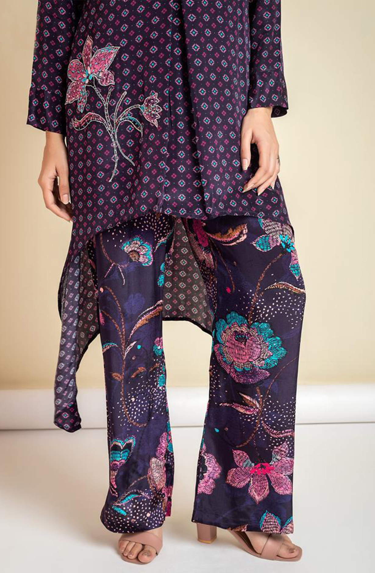 AINA Purple Crepe Printed Co-ord Set with Embroidery Work - 349-S16 - Available Size L XXL