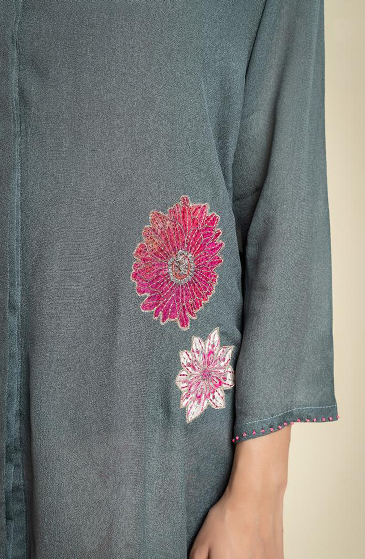 DALI Crepe Olive Green Printed Collar Co-ord Set - 349-S17 - Available Size L XXL