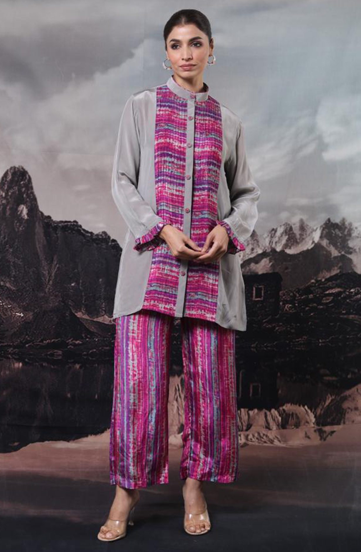 HANIYA Crepe Women Printed Chinese Collar Co-ord Set - 349-S20 - Available Size L  XXL